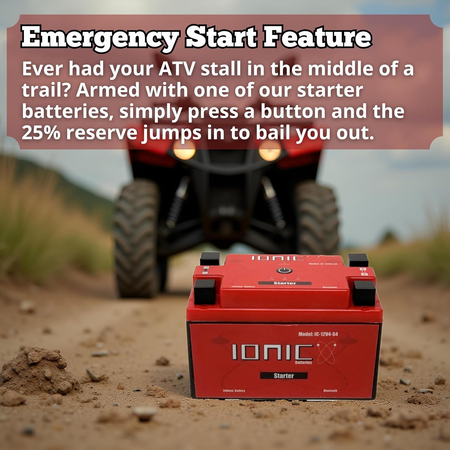 Ionic Lithium 12V Starter Battery for Motorcycles, UTVs, and ATVs - 12V Battery with 500CA - Bluetooth Capability - 3.3lbs - IC-12V4-S4-P