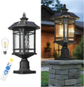 Emliviar 20.5' Solar Post Light Outdoor, Large Black Solar Column Light Head with Remote Control, LED Exterior Fence Lamp with Water Grain Glass, 22021MP-SL BK