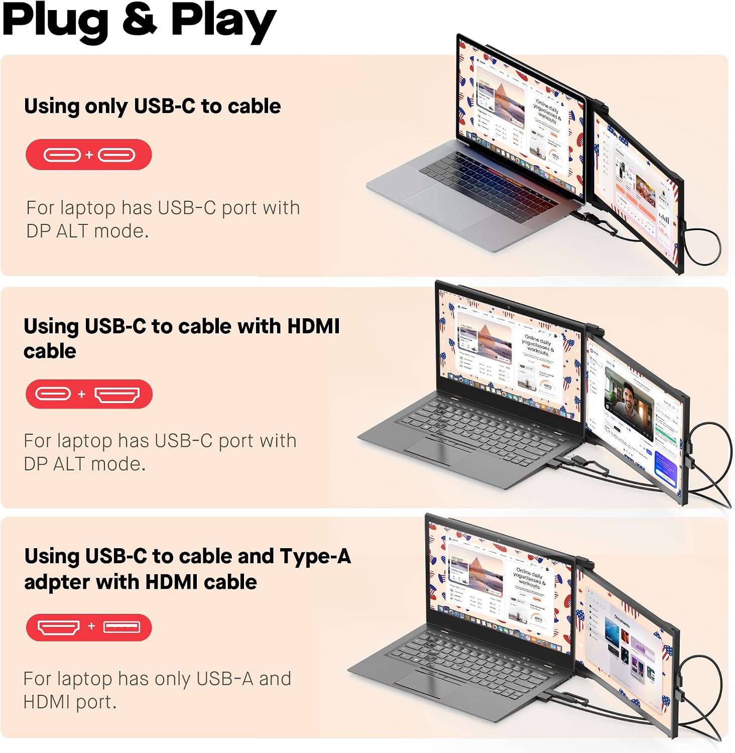 Mobile Pixels New Duex Max DS 14.1'' FHD 1080p Laptop Screen Extender, USB Type-C/HDMI Ports, Portable Monitor for 14'' to 17 Inch Laptops, Compatible with macOS/Windows/Apple/Android/Switch(Black)