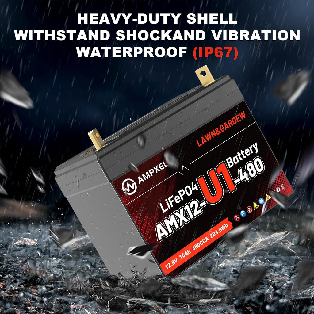 Group U1 Lithium LiFePO4 Lawn Mower Battery,Garden Tractor Battery 480CCA,Compitable for Ride on Lawn Tractor and Mower,Fits for John Deere,Cub Cadet,Craftsman,Troy-Bilt Mower, and Generator