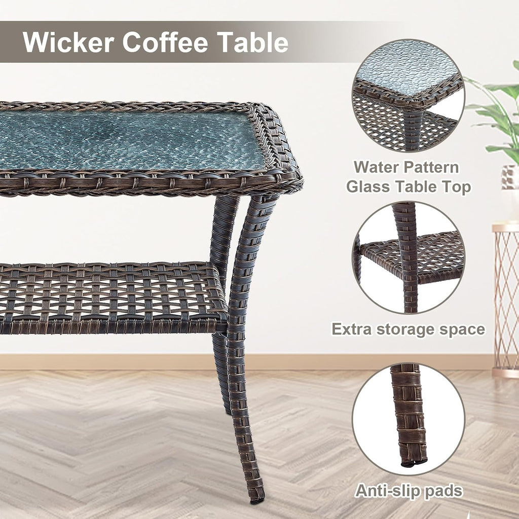 Belord Patio Wicker Furniture with Rocking Chairs Loveseat, 5 Piece Rattan Furniture Outdoor Table and Rocking Chairs Set for Patio Deck Porch Backyard Brwon/Beige