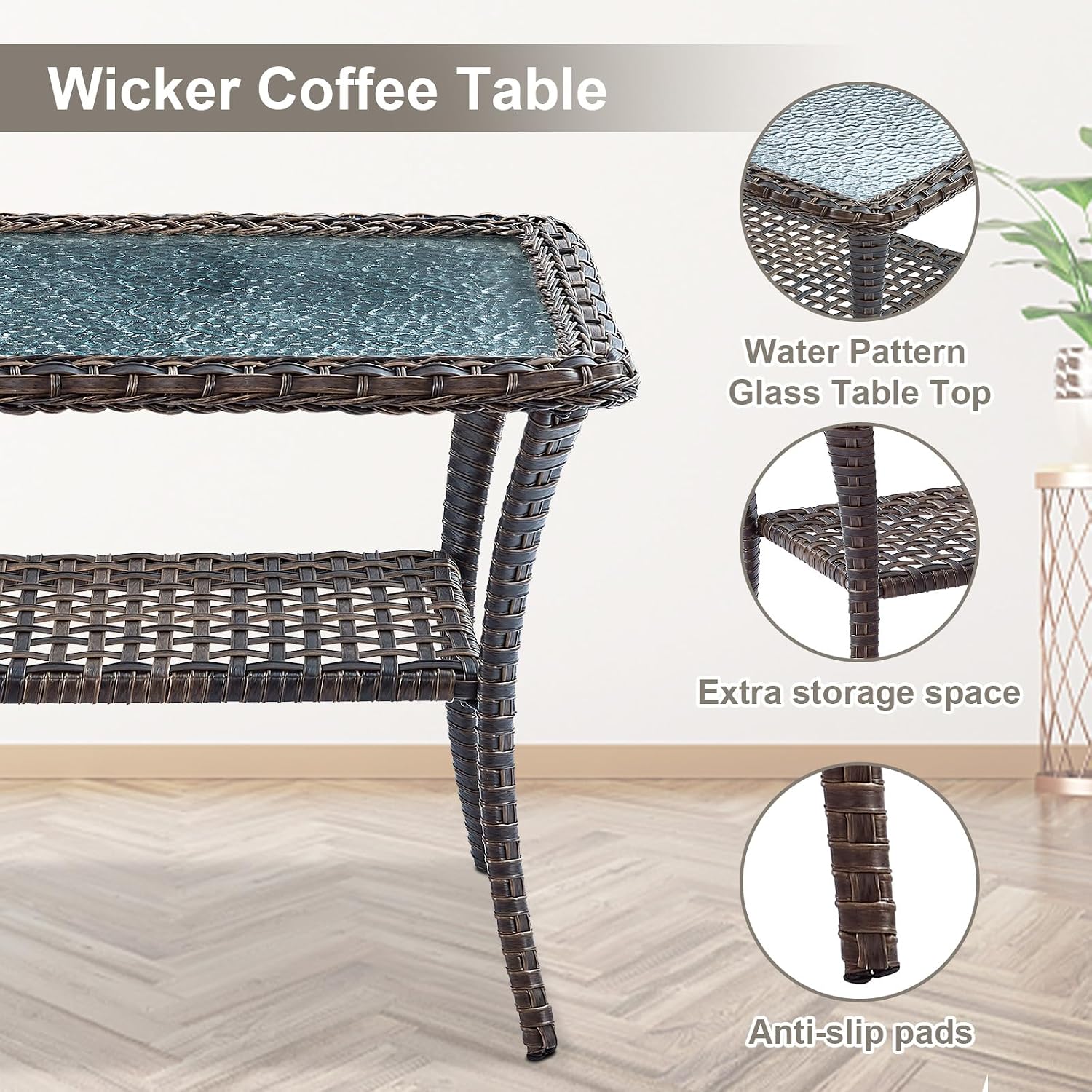Belord Patio Wicker Furniture with Rocking Chairs Loveseat, 5 Piece Rattan Furniture Outdoor Table and Rocking Chairs Set for Patio Deck Porch Backyard Brwon/Beige