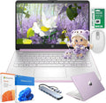 HP Ultra Thin 14' Laptop with Copilot, Intel Quad-Core N150, 8GB RAM, 384GB(128GB eMMC+256GB SD Card) • HUB • Mouse, Windows 11 Pro, 1-Year Office 365, Lightweight Purple Notebook for Work & School