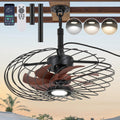 20' Outdoor Ceiling Fan with Light, Waterproof Gazebo Fan Remote Control, Dimmable LED Light, Hanging Black Caged Ceiling Fixtures with Plug in Cord for Patios Pergola