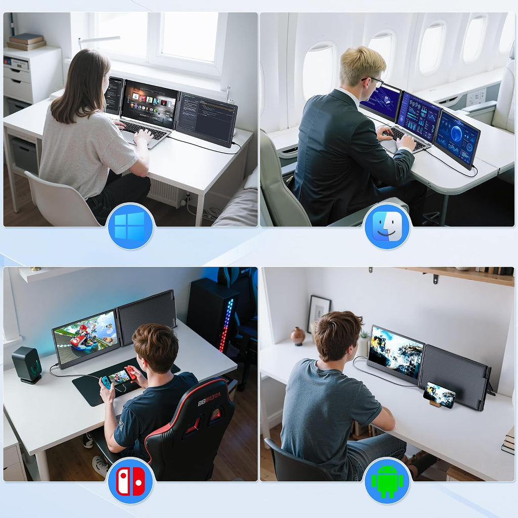 Laptop Screen Extender, 14.2' FHD 1080P Triple Portable Monitor for Laptop with Smart Adjustment Button, USB-C/HDMI Plug and Play Monitor Extender for Wins/Mac/Android/Switch, Fit 13-17' Laptops