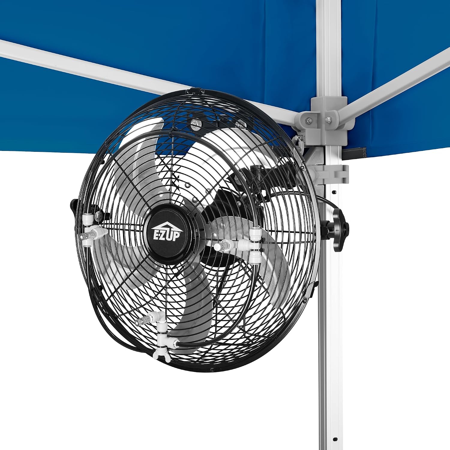 E-Z UP 14' Misting Fan Portable, Lowers Temperatures by 30° in Spaces Up to 150 Sq Ft, 180° Swivel Mechanism, Perfect for Outdoors. Mounts on compatible Canopy/Shelter (CANOPY/SHELTER NOT INCLUDED)