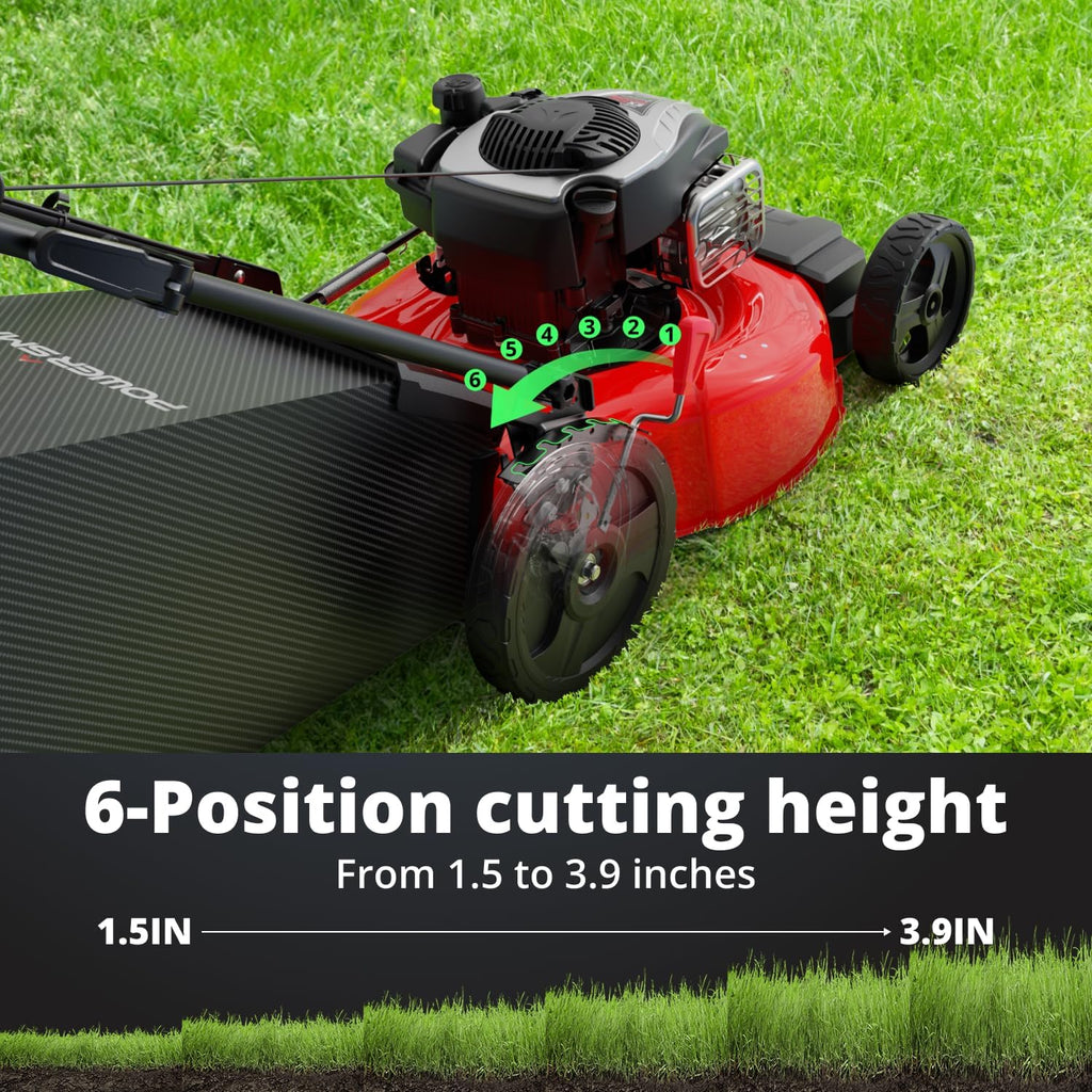 PowerSmart 21-Inch Self-Propelled Lawn Mower - 140cc B&S Engine, 3-in-1 Mulching, 6 Cutting Heights, Heavy-Duty Steel Deck