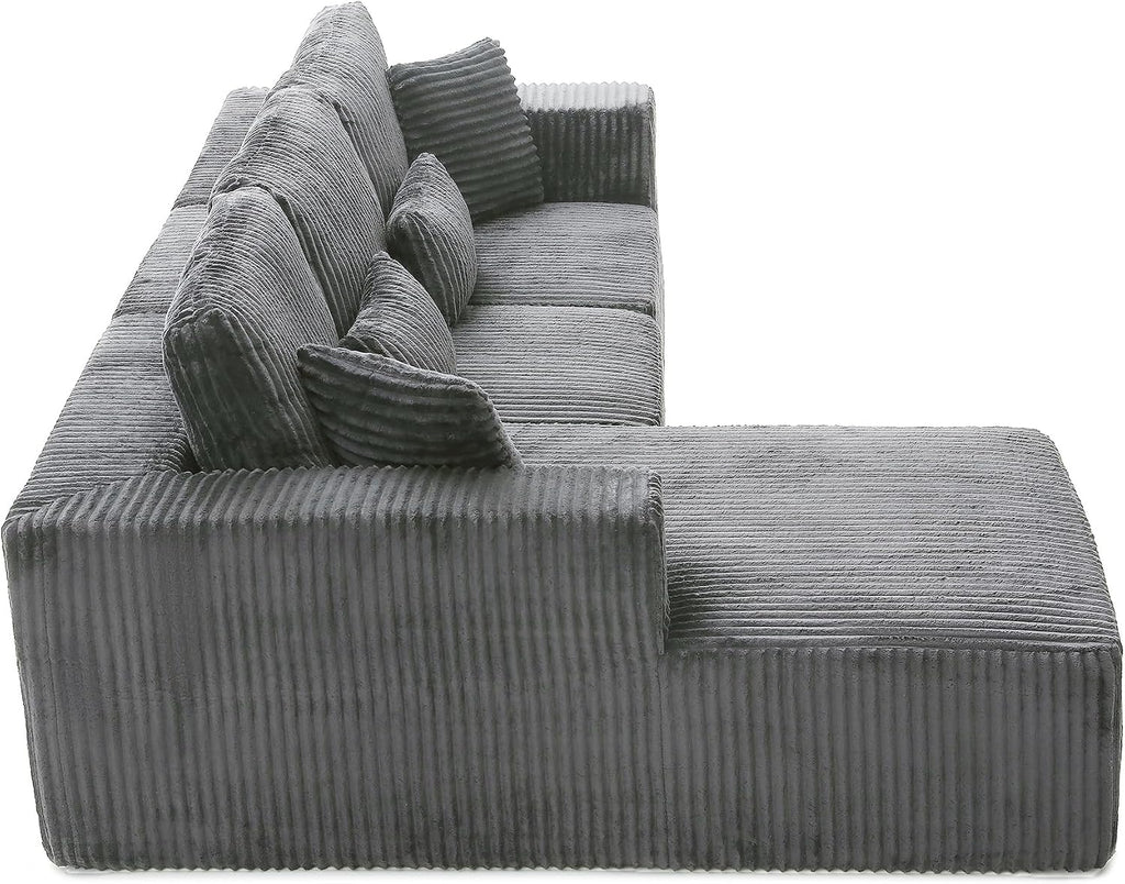 108' Boneless Couches for Living Room, L Shaped Comfy Cloud Modular Sectional Memory Foam Deep Seat Boneless Couch, No Assembly Required Sofa for Living Room with Left Facing Chaise, Dark Grey