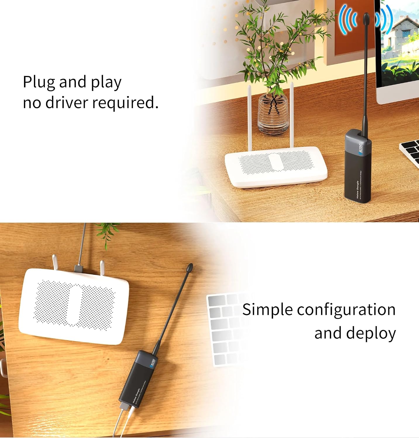 Wi-Fi HaLow Dongle IEEE 802.11ah Protocol 1km Ultra-Long-Range Wi-Fi or Ethernet Cable Lower Power Consumption Wireless Network Bridge 902-928MHz (AP and STA-1Pair)