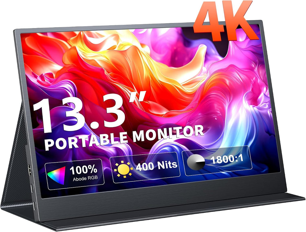 4K Portable Monitor, 13.3' UHD IPS Portable Laptop Screen, Second Screen Dual USB C HDMI Computer Gaming Display with Speakers, Travel Monitor for PC Phone PS4/5 Xbox Switch