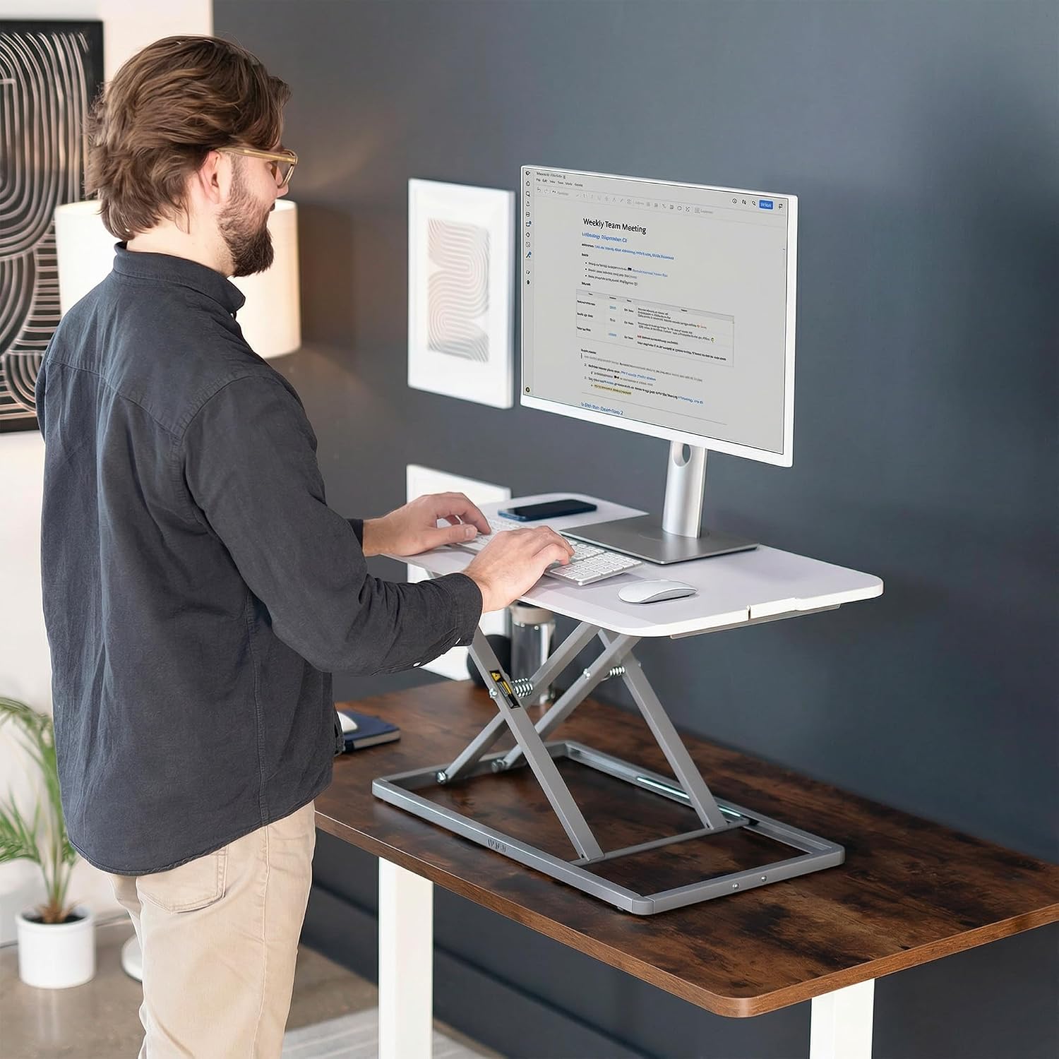 VIVO Economy Single Top Height Adjustable 29 inch Standing Desk Converter, Sit Stand Tabletop Monitor and Laptop Riser Platform Workstation, White, DESK-V000UW