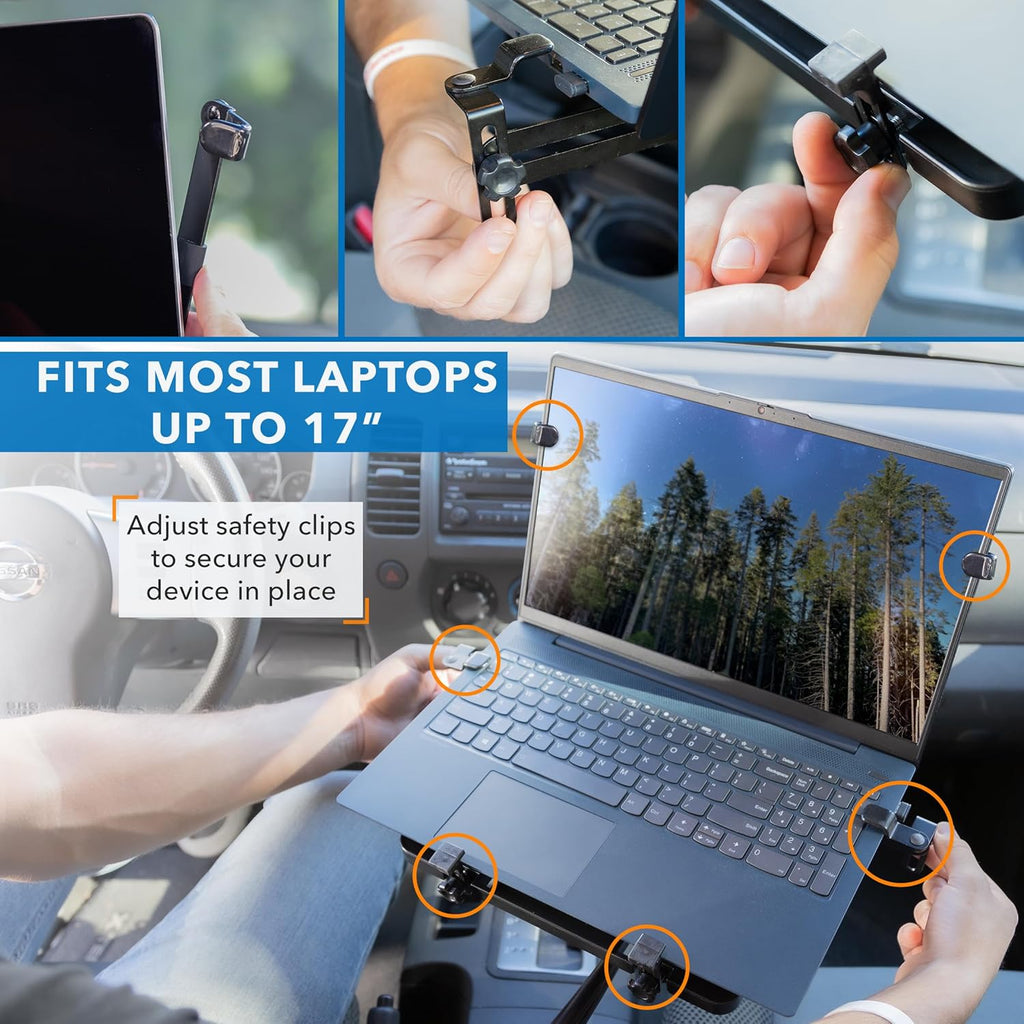 Mount-It! Car Laptop Mount, No-Drill Vehicle Laptop Stand for Vehicle & Truck, Full Motion Computer Holder for Cars Vans SUVs, Adjustable Height 14–22.25', Fits Notebooks Up to 17' with Cooling Tray