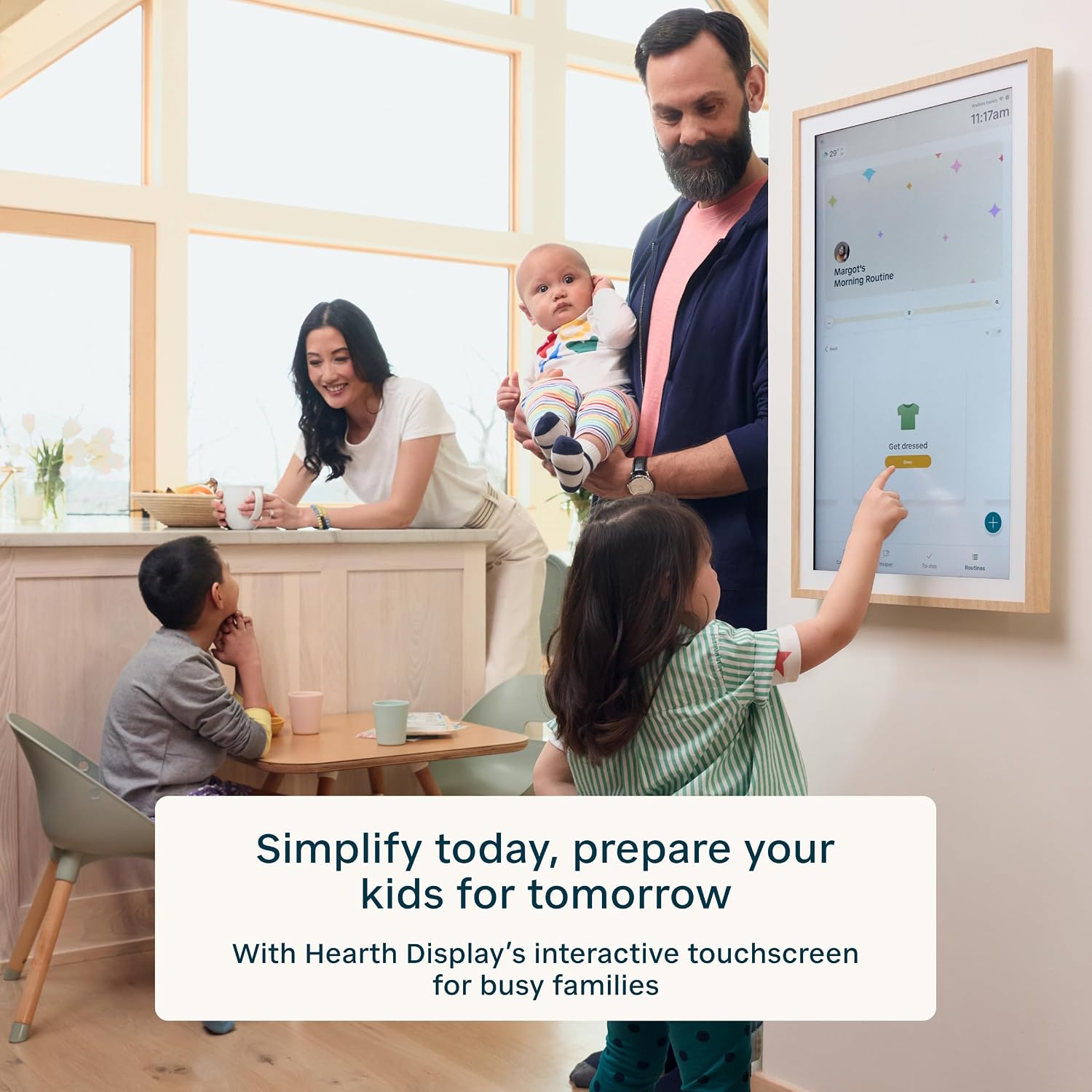 Hearth Display 27' Digital Calendar for Families, Interactive Touchscreen, Custom Wall Mount, Light Wood Frame