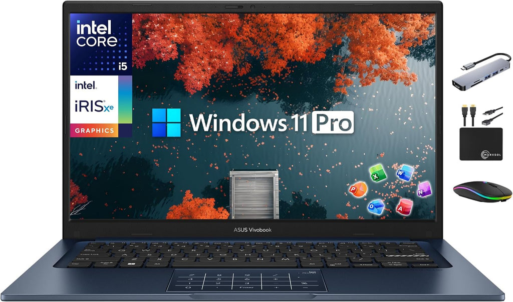 ASUS Vivobook Laptop Business Computer 2025-2026, Lifetime Microsoft Office, Copilot, 14' FHD Display, 10-Core Intel i5 CPU, 16GB RAM, 1TB Storage (512GB SSD + 500GB Ext), MarxsolAccessory, Win 11 Pro