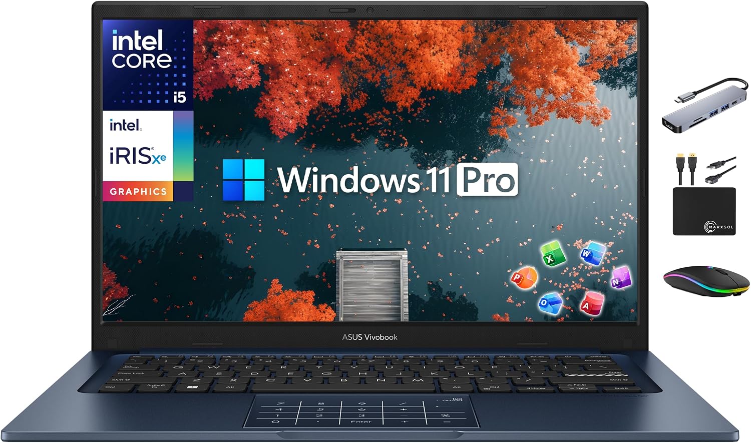 ASUS Vivobook Laptop Business Computer 2025-2026, Lifetime Microsoft Office, Copilot, 14' FHD Display, 10-Core Intel i5 CPU, 16GB RAM, 1TB Storage (512GB SSD + 500GB Ext), MarxsolAccessory, Win 11 Pro