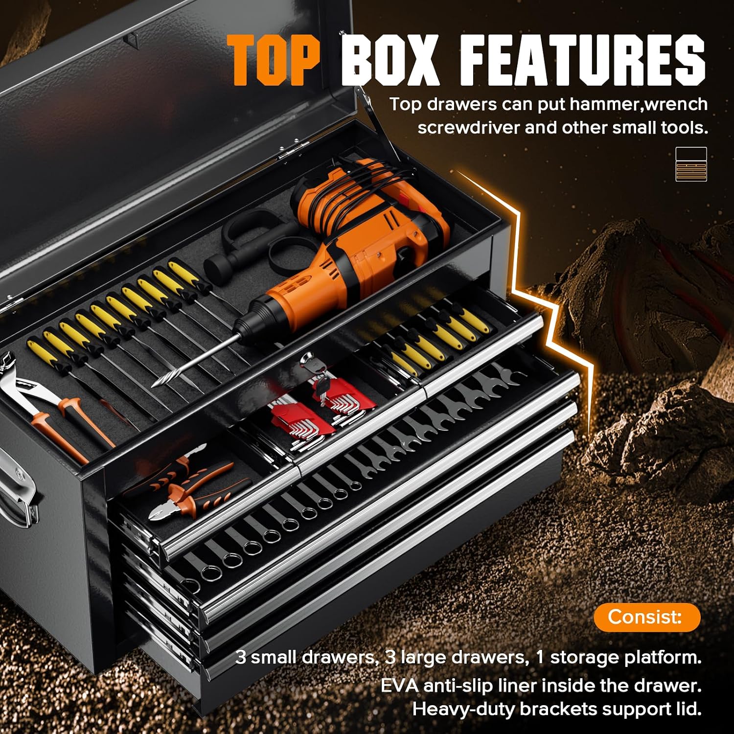 8-Drawer Rolling Tool Chest - Heavy-Duty Steel Tool Cabinet with Detachable Top Box, Locking Wheels & Security System for Garage/Workshop, 2-in-1 Design (Black)