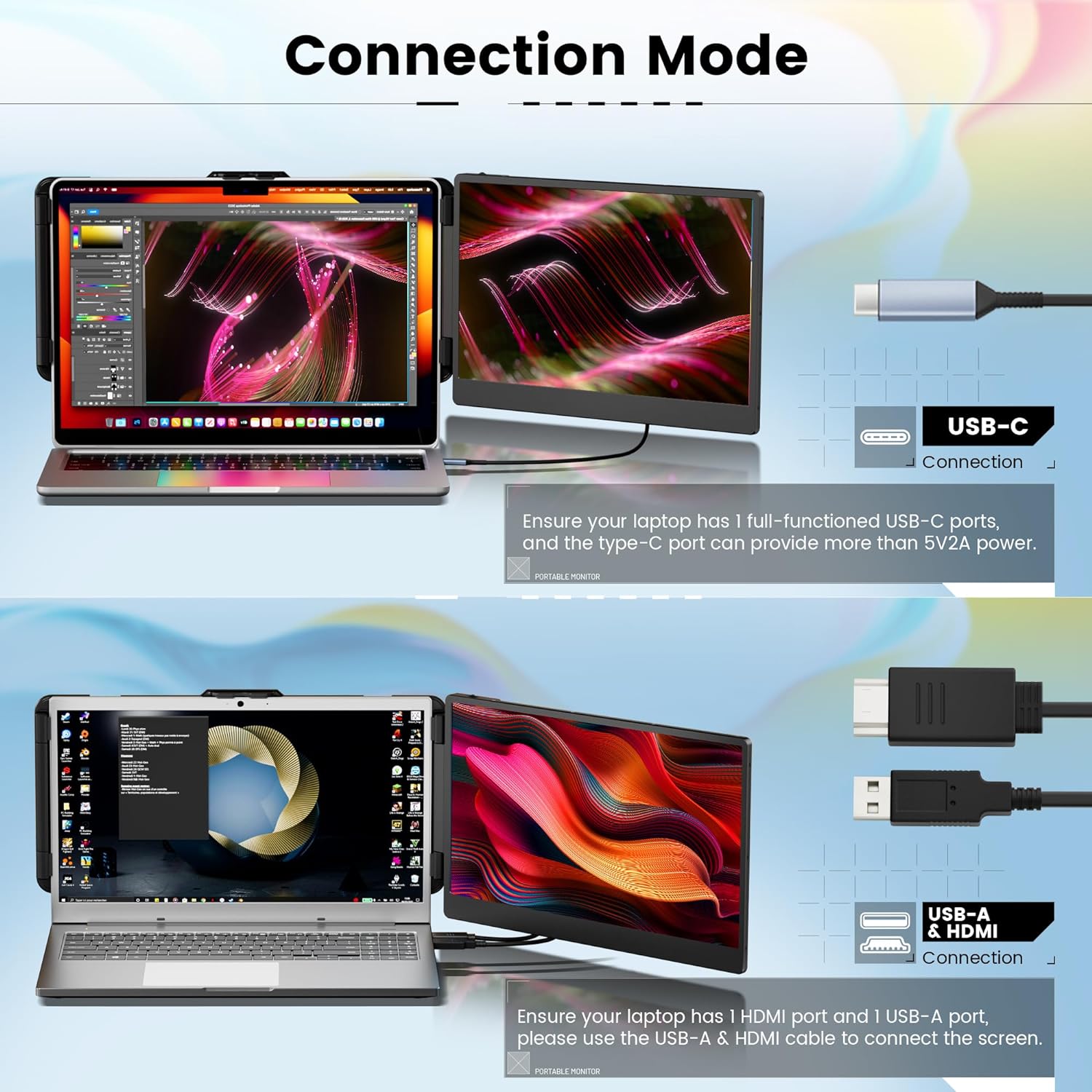 domyfan 14' Laptop Monitor Extender, FHD 1080P IPS Dual Laptop Screen Extender, HDMI/USB-A/Type-C Plug and Play for Windows, Mac, Chrome, Android, Xbox, Switch, PS5, Work with 13.3'-17' Laptops