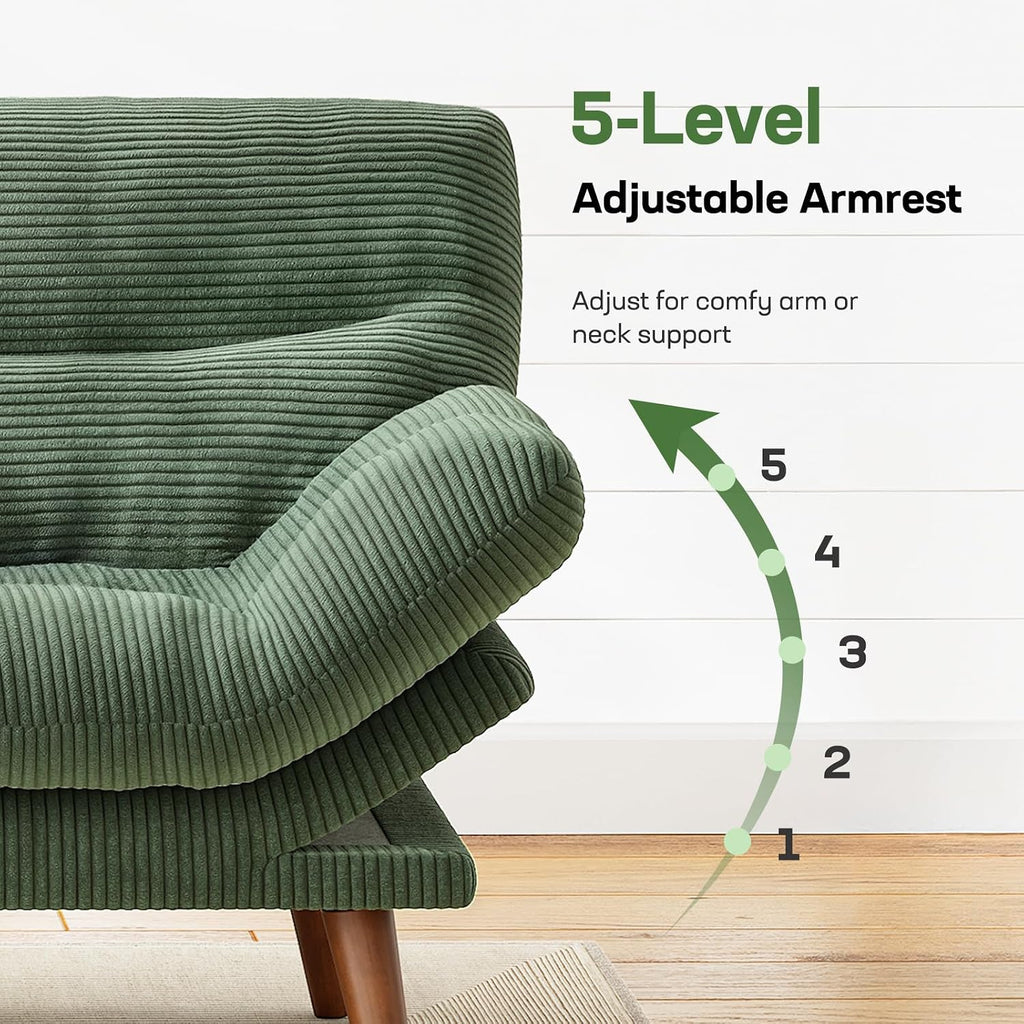 Marsail 74.8' Futon Sofa Bed, Corduroy Convertible Futon Couch with Adjustable Backrest & Armrests, Small Sleeper Sofa Loveseat for Small Apartments, Study Room, Office, Green