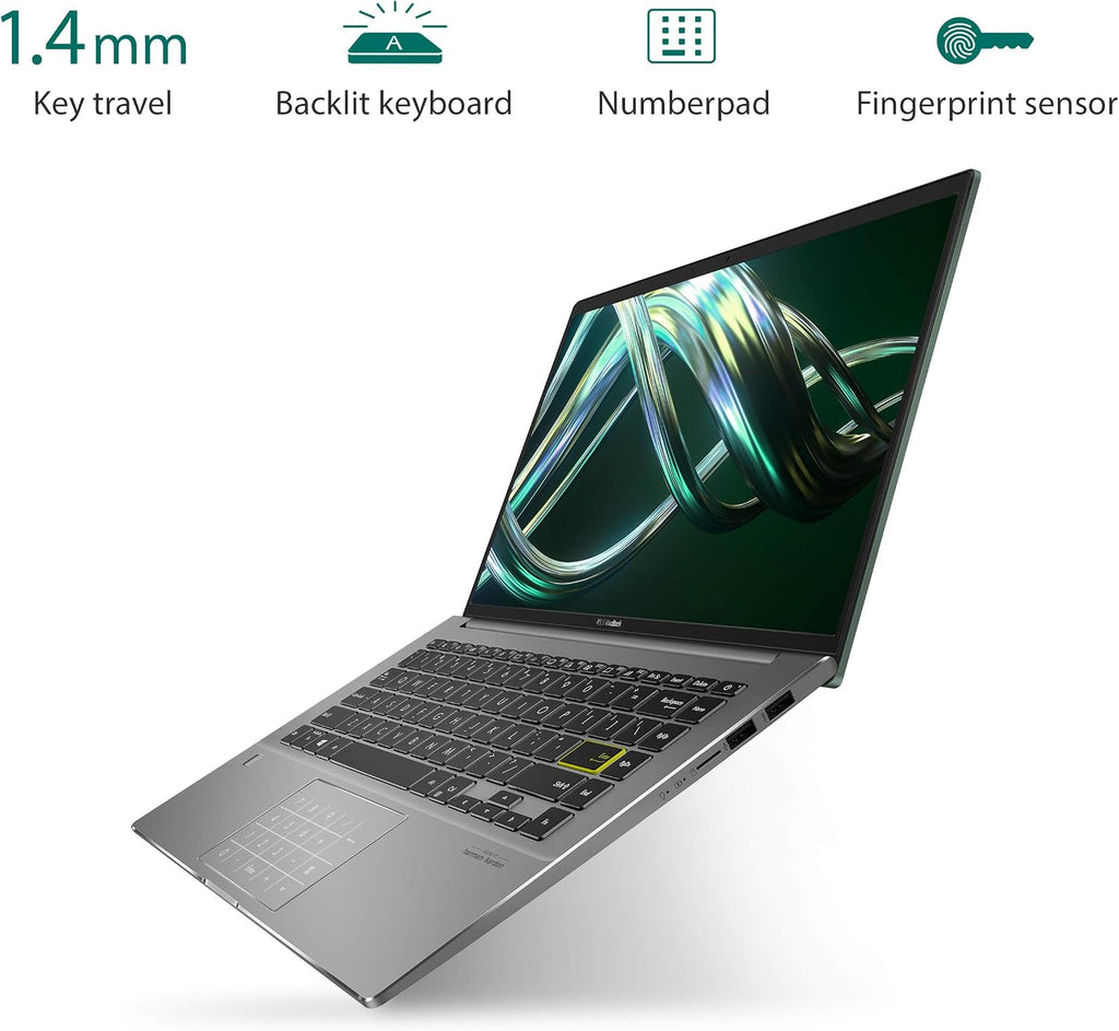 ASUS VivoBook S14 S435 Laptop, 14' FHD Display, Intel Evo Platform, i7-1165G7 CPU, 8GB RAM, 512GB PCIe SSD, Windows 11 Home, AI Noise-Cancellation, Deep Green, S435EA-DH71-GR