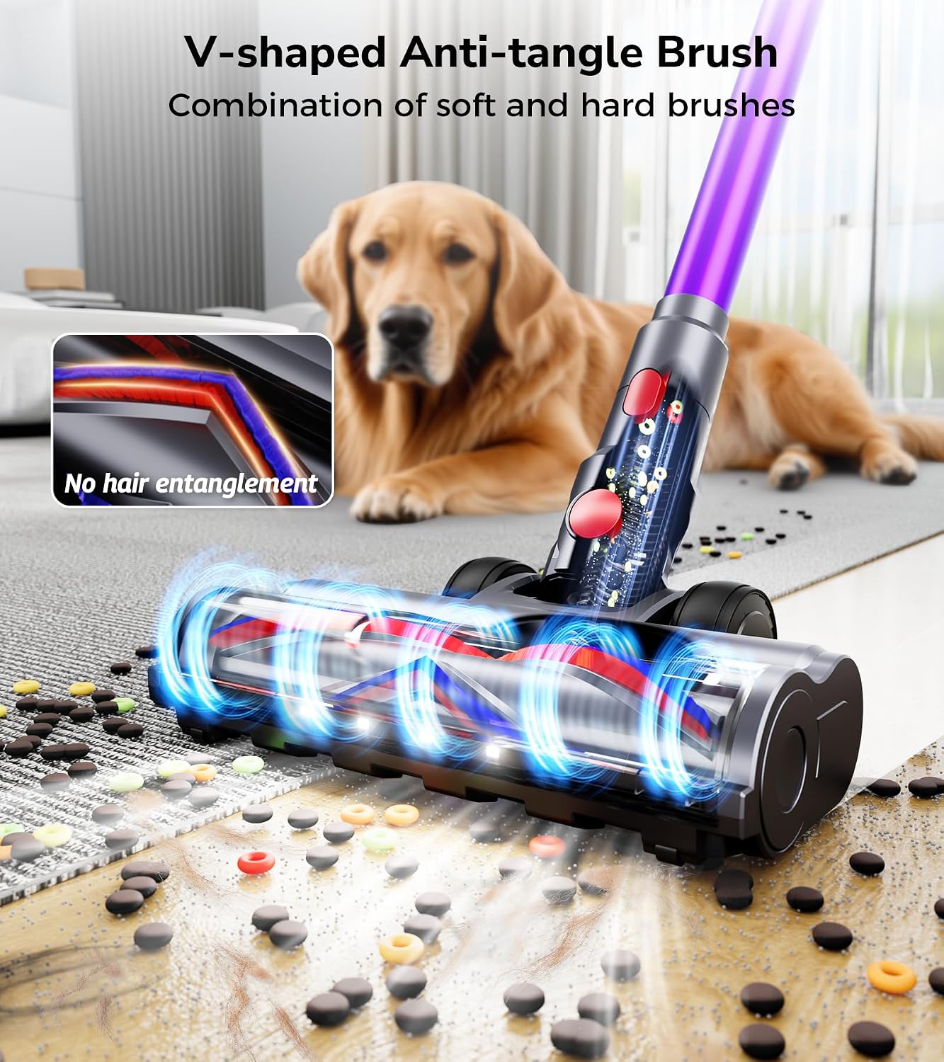 Cordless Vacuum Cleaner, 600W 50Kpa 70 Mins Vacuum Cleaners for Home, Self-Standing Stick Vacuum with LED Display, Wall Dock, Anti-Tangle Wireless Vacuum for Pet Hair Carpet Hardwood Floor