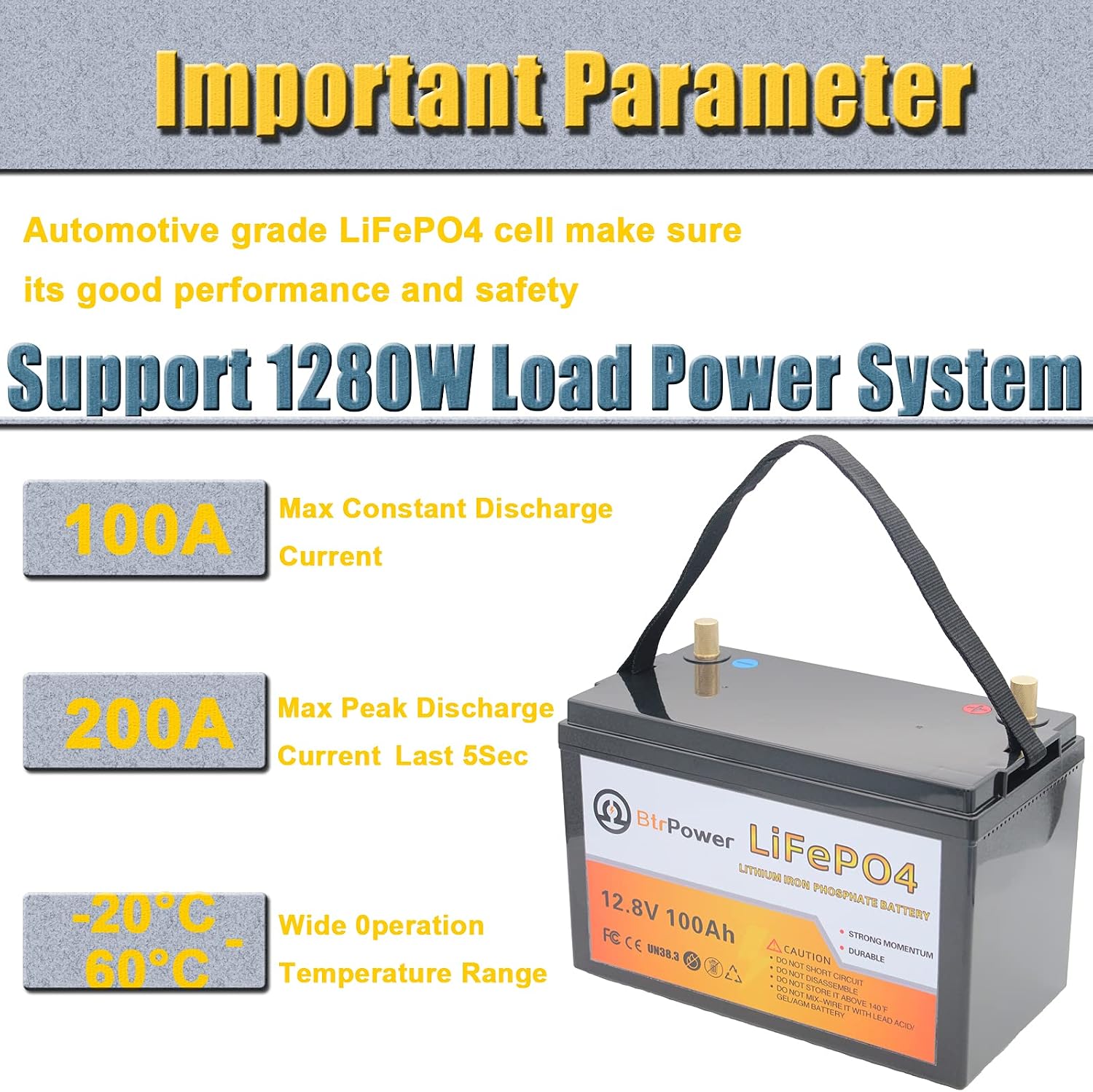 12V 100AH Lithium Battery,5000+ Deep Cycle LiFePO4 Battery with Built-in 100A BMS fit for Home Storage,Trolling Motor,RV,Off-Grid System,Solar Power System,Marine