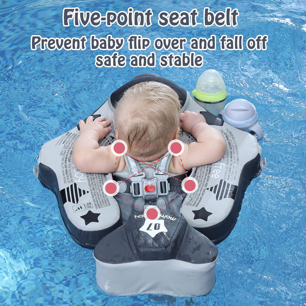 Mambobaby Float Upgrade Add Tail Baby Float with Canopy for Infant Waist Swimming Ring Swim Trainer Non-Inflatable Floats Toys with Adjustable Safety Strap (Grey Airplane)