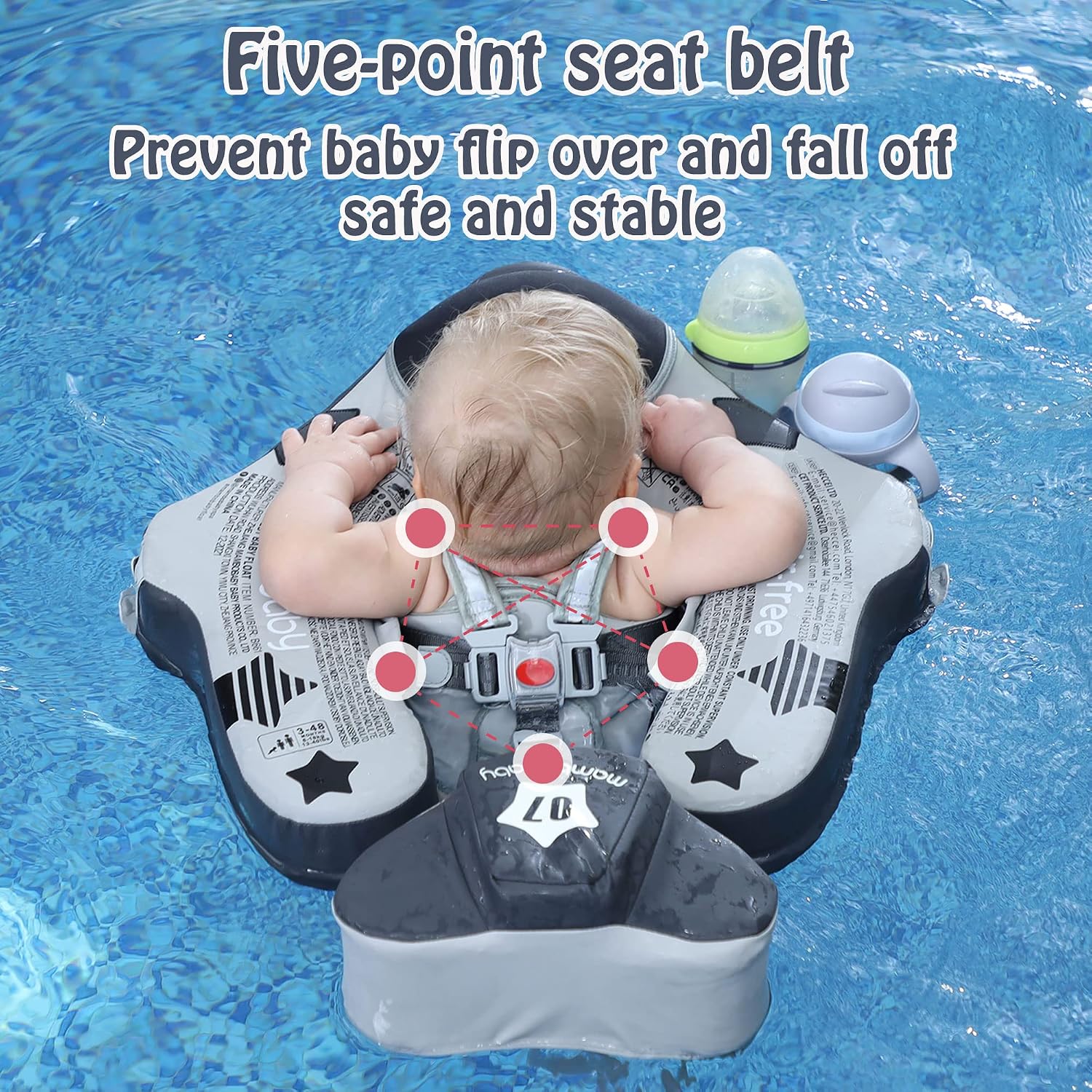 Mambobaby Float Upgrade Add Tail Baby Float with Canopy for Infant Waist Swimming Ring Swim Trainer Non-Inflatable Floats Toys with Adjustable Safety Strap (Grey Airplane)