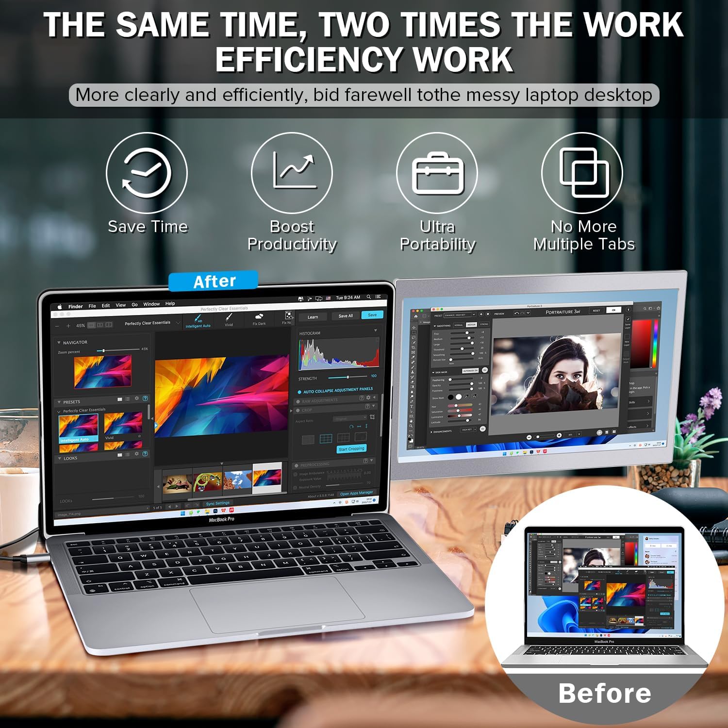 P1M 14'' Portable Monitor for Laptop Screen Extender for 16.2'' MacBook, Designed for MacBook Screen Extender FHD 1080P IPS Display Plug and Play