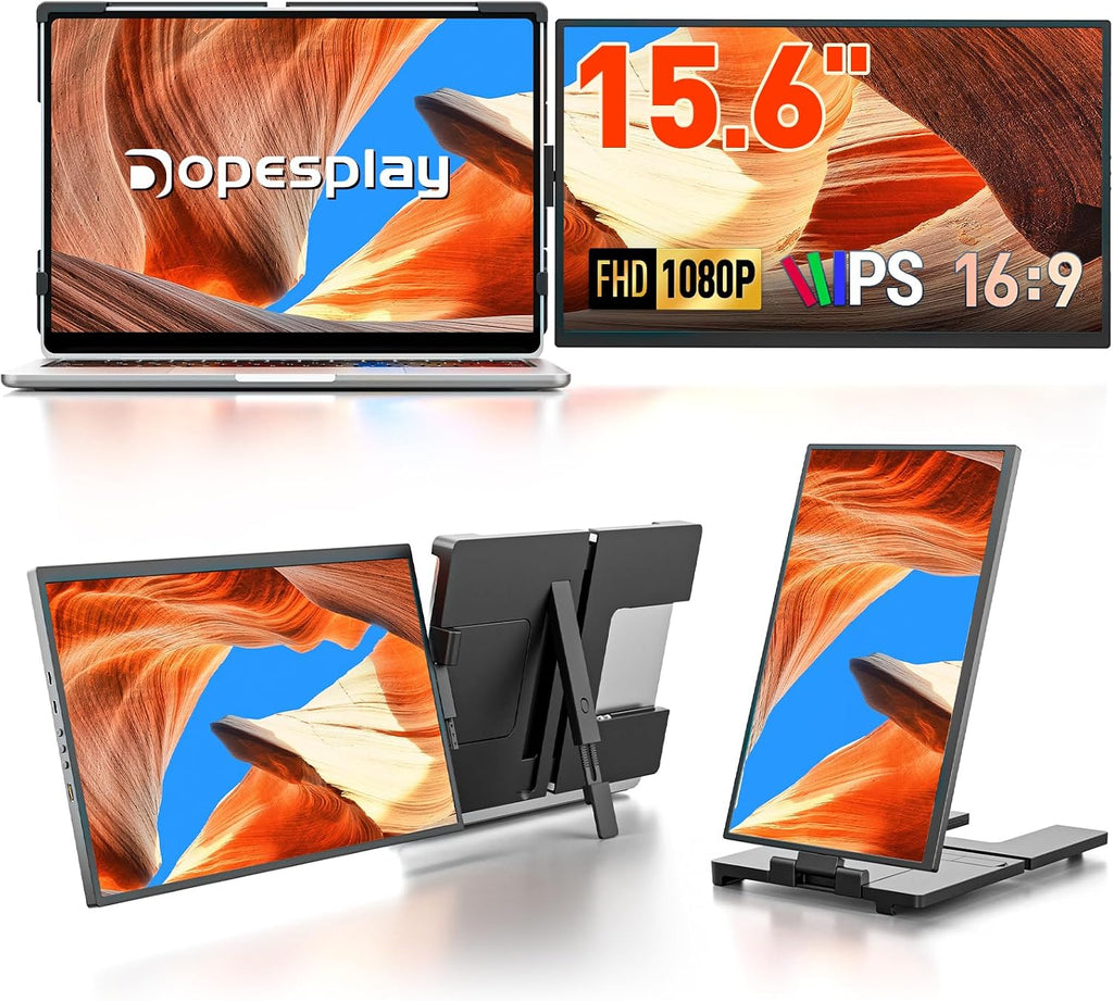 Dopesplay Laptop Screen Extender, 15.6' FHD 1080P IPS External Portable Monitor for Laptop, Plug & Play Dual Screen Monitor for 13'-17' Laptops, Compatible with Mac, Wins, Chrome, Android, Dex