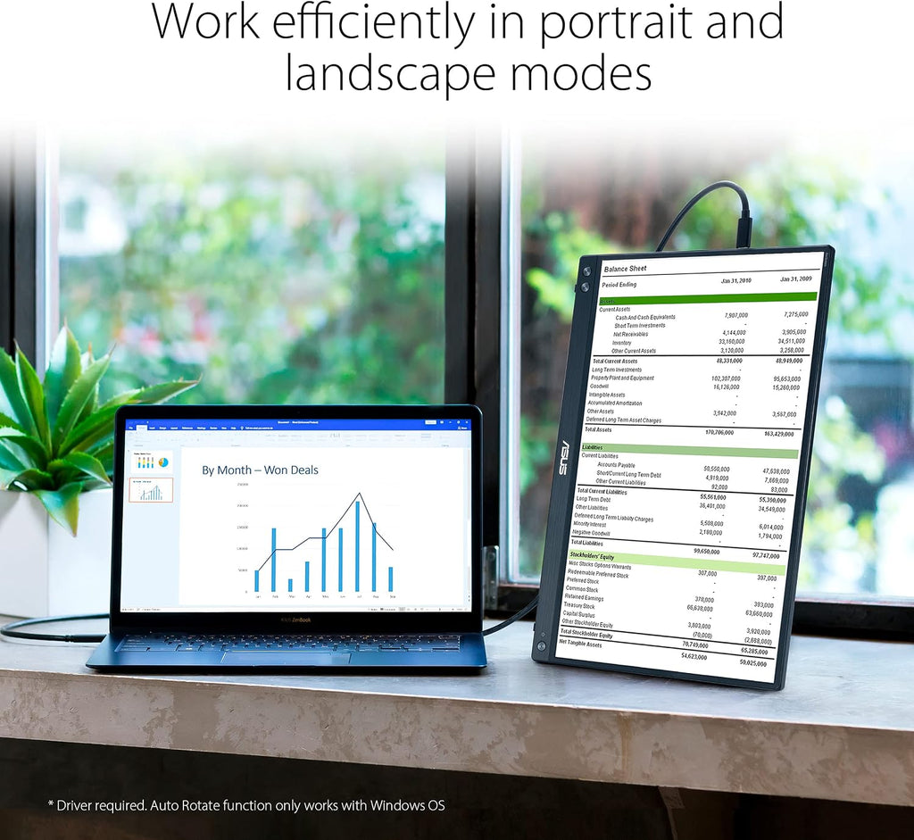 ASUS ZenScreen 15.6' 1080P Portable Monitor (MB16ACVR) - Full HD, IPS, Eye Care, USB-C Power Delivery Monitor (Renewed)