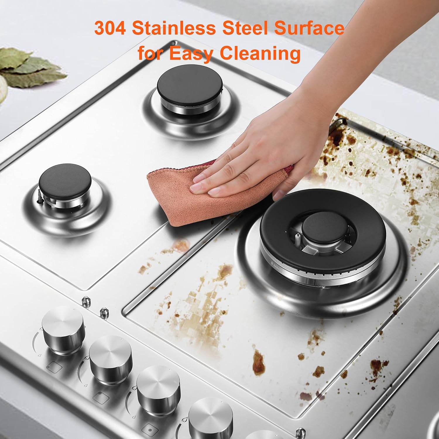 Eascookchef 30 inch Gas Cooktop, Gas Stove Top with 5 High Efficiency Burners, Bulit-in Stainless Steel Propane Cooktop for Kitchen, NG/LPG Convertible Stovetop, Thermocouple Protection