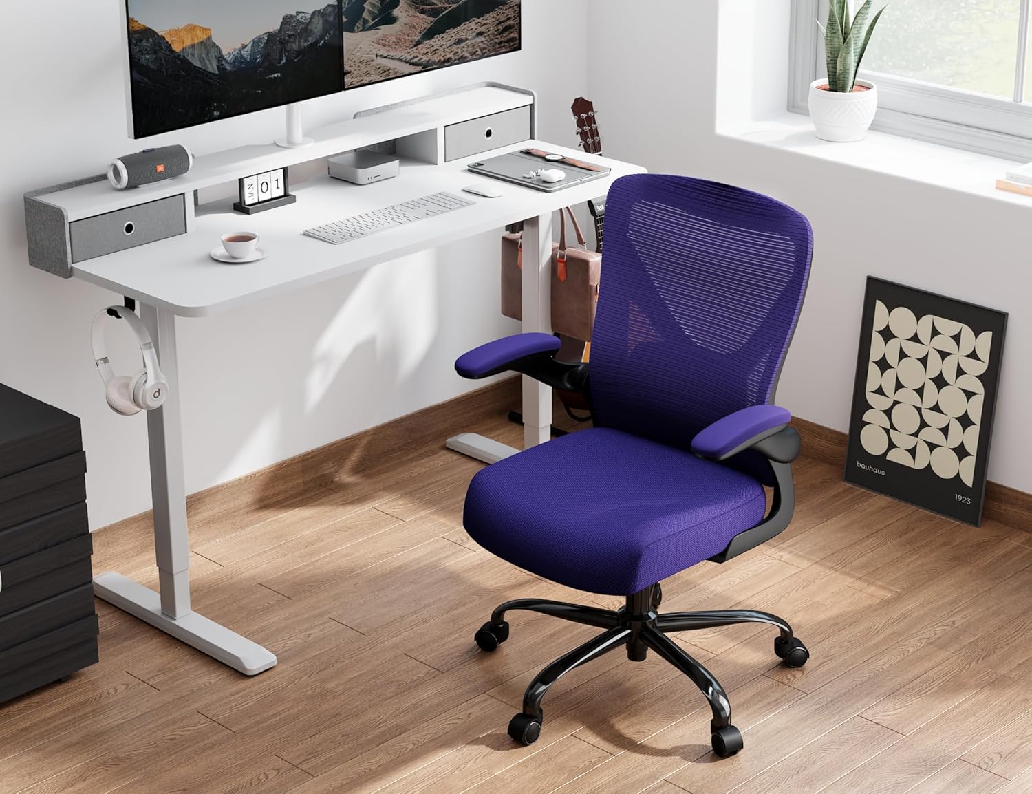 Ergalithic Ergonomic Office Chair - X-Shaped Computer Desk Chair Comfy, Gaming Chair, Office Chair with Lumbar Support, Mesh Office Chairs, Desk Chair for Long Hours(Black Purple)