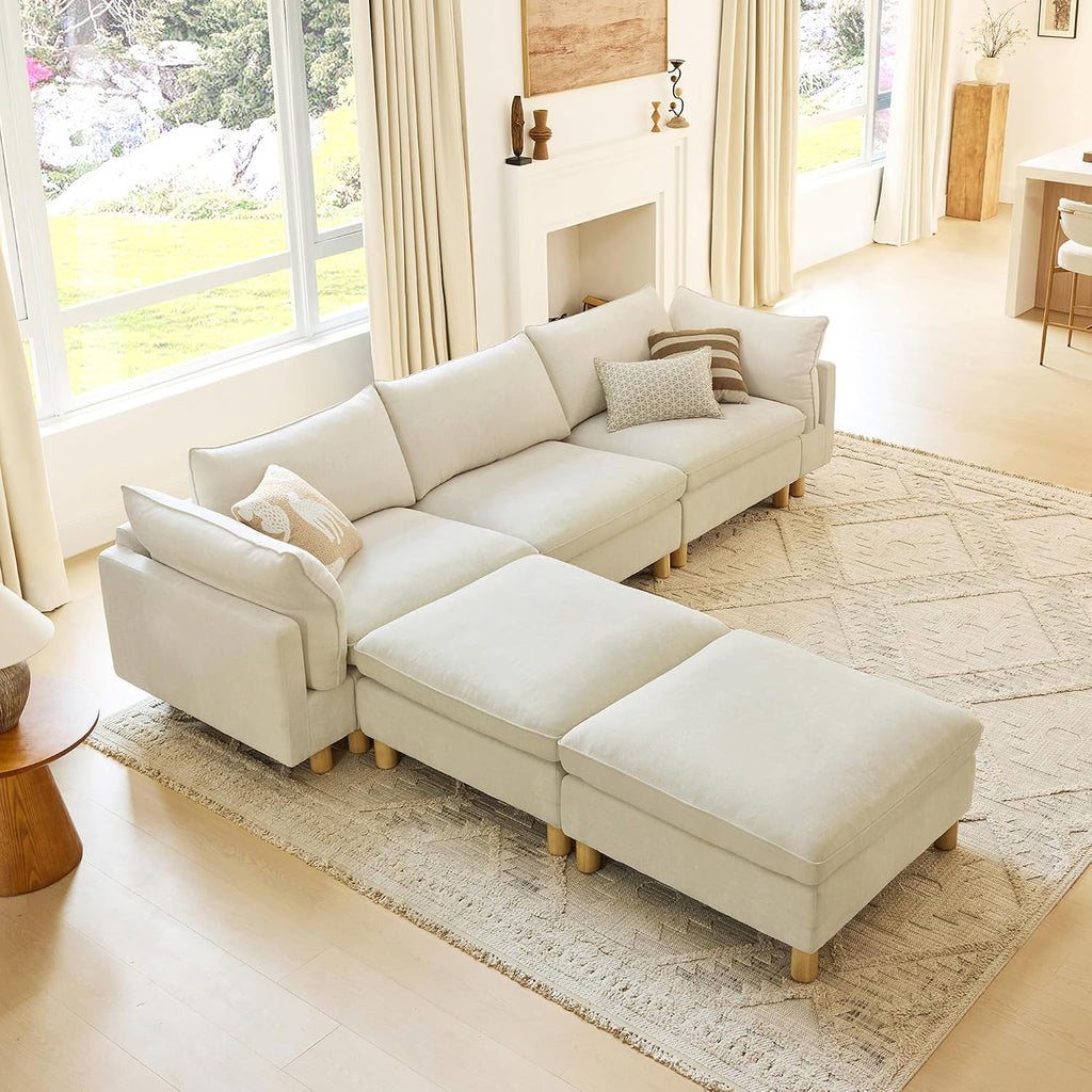 CHITA 127' Super Large Sectional Couches for Living Room, Modular Cloud Couch Sectional Sofa, Premium Fabric Couches, Down Filled, High Density Foam, Chenille in Cream, 5 Seat U Shaped