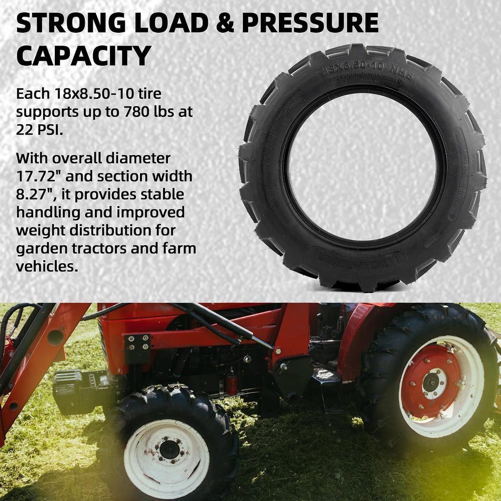 AR-PRO (2-Pack) 18x8.50-10 Garden Tractor Tubeless Tire, Heavy Duty 4-Ply Farm & Lawn Tractor Tire, 780lbs Capacity