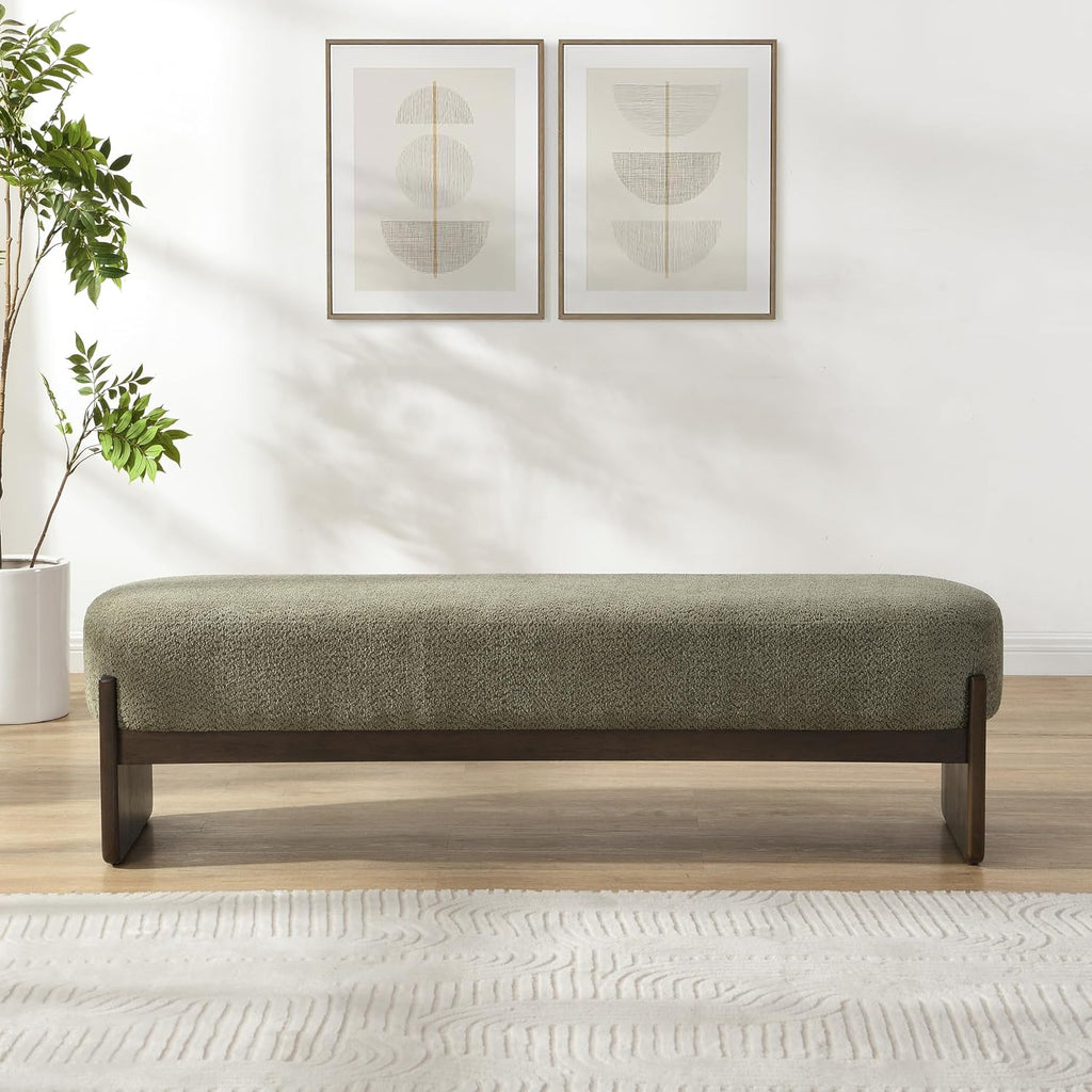 Christopher Knight Home Arden Minimalist Loop Yarn Fabric Dining Bench, Wooden Entryway Ottoman Bench, Modern Living Room Sofa Ottoman Footrest, Bedroom End of Bed Bench, Dark Green+Brown