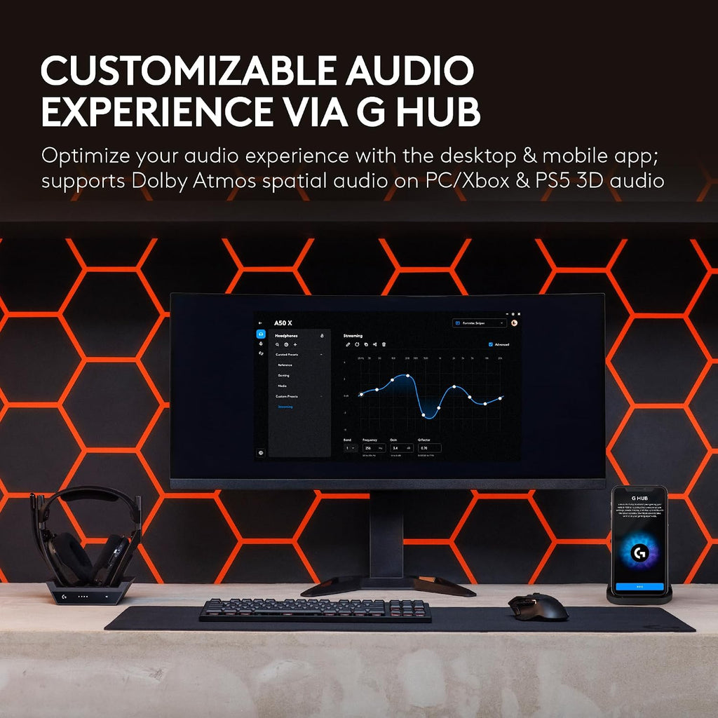 Logitech G Astro A50 X Multi-Platform Wireless Gaming Headset + Base Station for PS5/Xbox/PC: PLAYSYNC Video & Audio Switcher, HDMI 2.1 4K 120Hz VRR, <24bit/48kHz, 24hr Battery, 2.4GHz & BT - Black