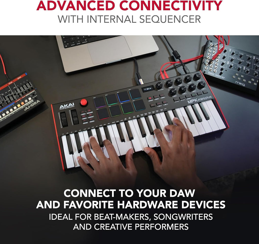 Akai Professional MPK Mini Plus - USB MIDI Keyboard Controller with 37 Mini Keys, 8 MPC Pads, Sequencer, MIDI/CV/Gate I/O, Music Production Software and Native Instruments Sound Package