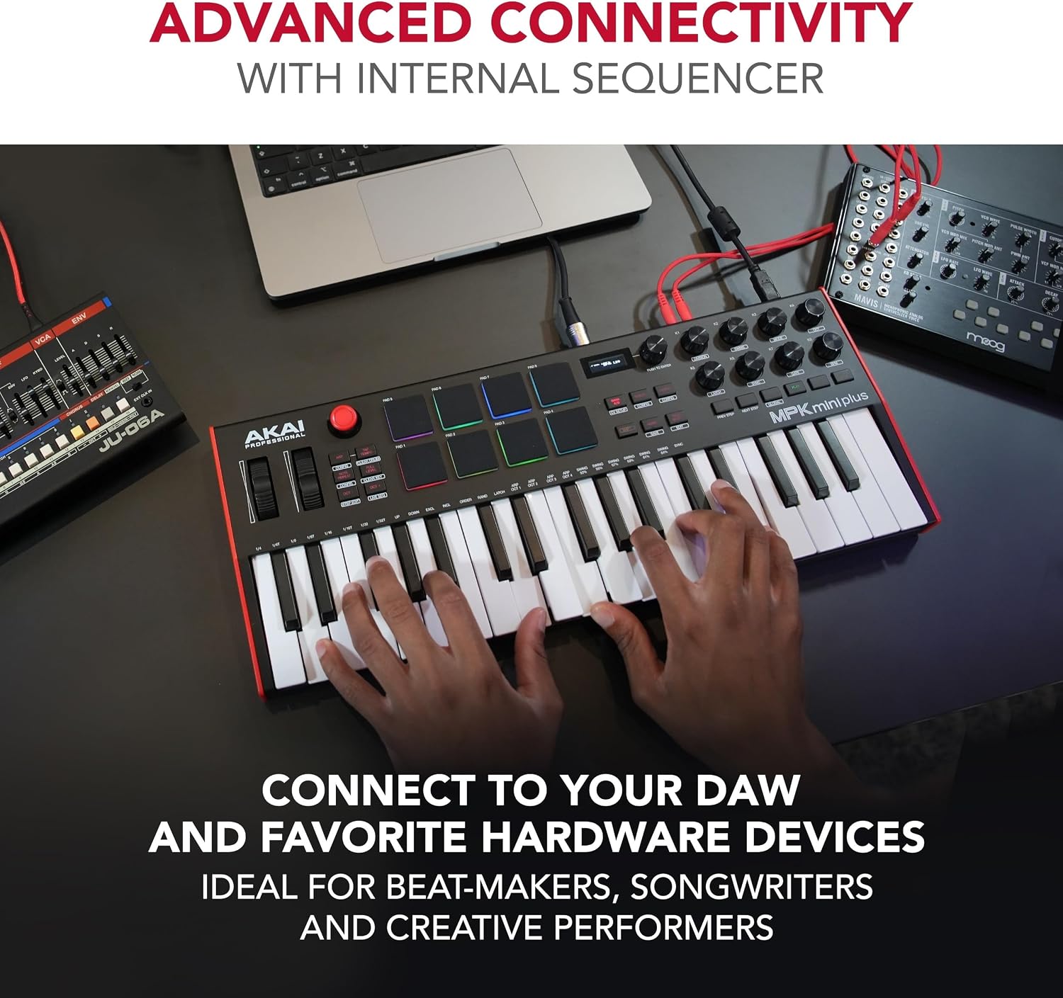 Akai Professional MPK Mini Plus - USB MIDI Keyboard Controller with 37 Mini Keys, 8 MPC Pads, Sequencer, MIDI/CV/Gate I/O, Music Production Software and Native Instruments Sound Package