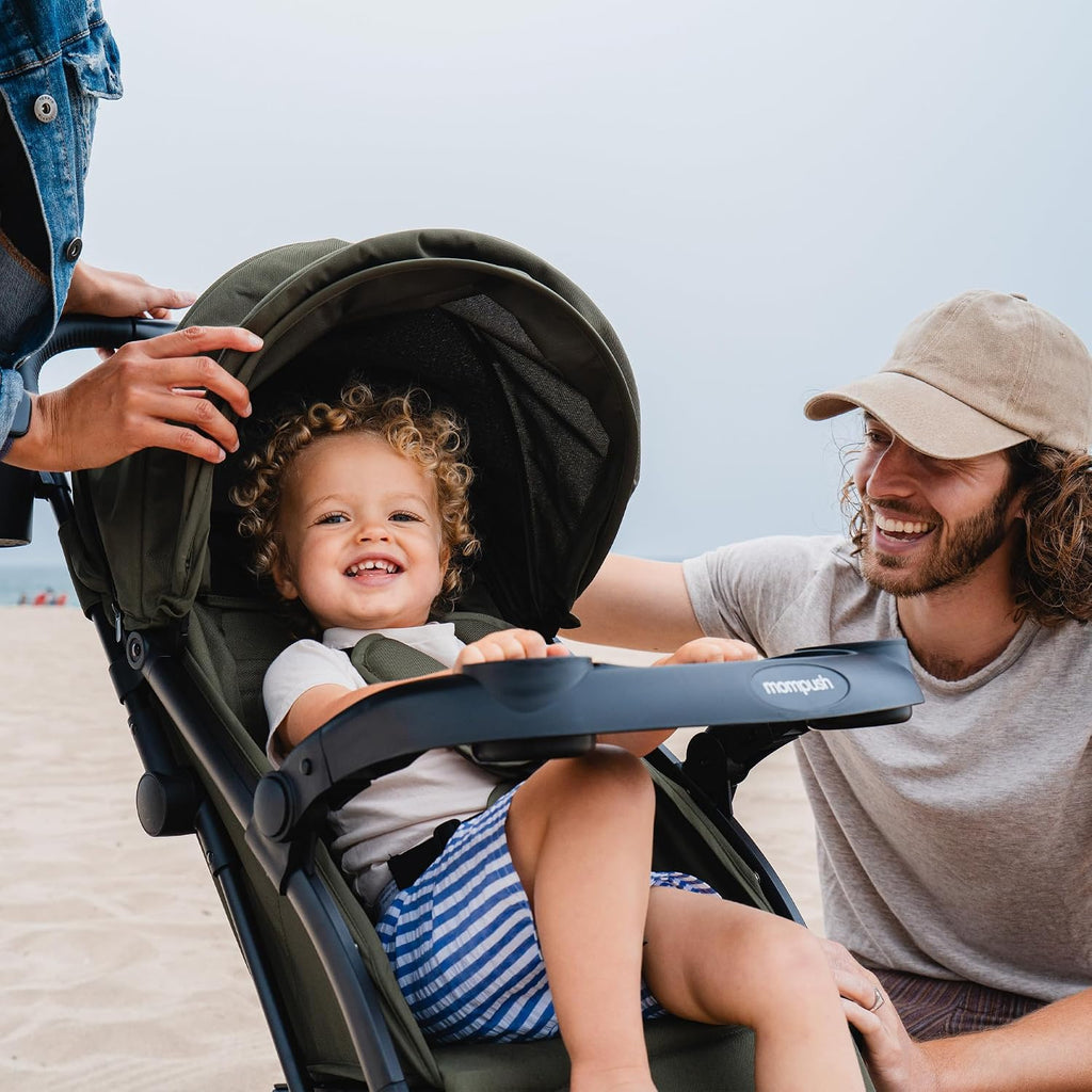Mompush Lithe V2 Lightweight Travel Stroller, Compact Foldable Baby Stroller with Travel Bag, One-Hand Fold Stroller, Snack Tray, Mechanical Recline Seat, Airplane-Ready, UPF 50+ Canopy & Rain Cover