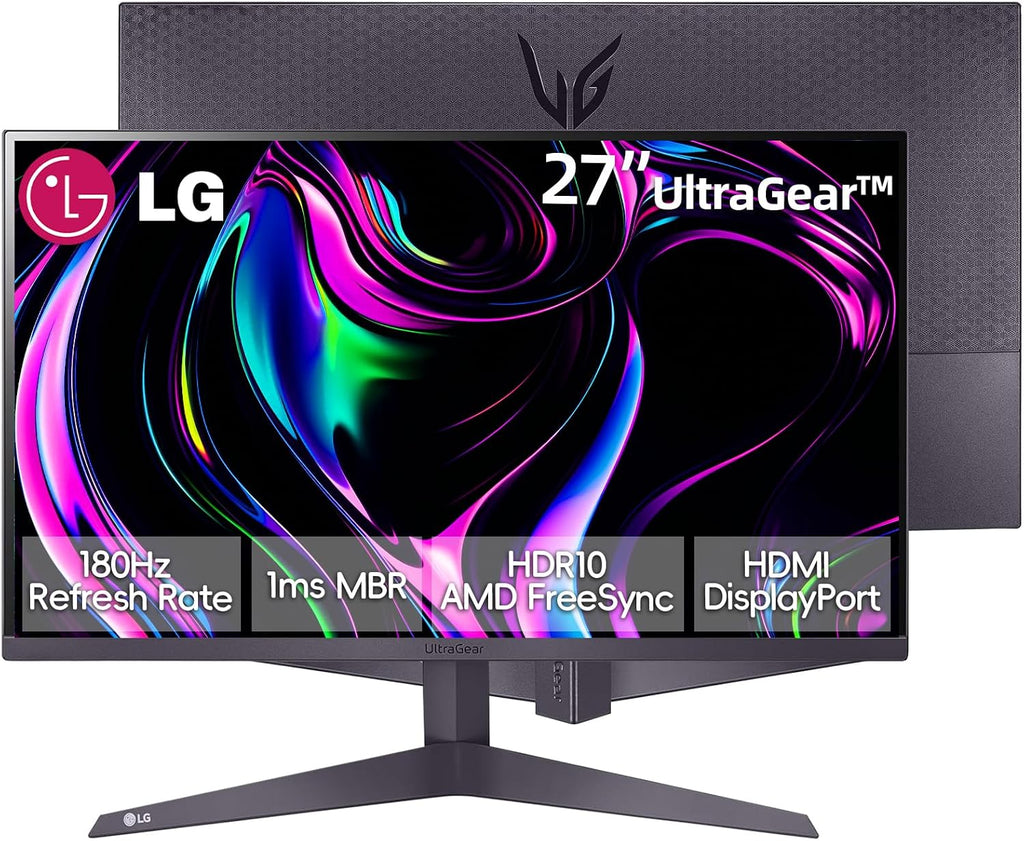 LG 27 inch FHD (1920 x 1080) Ultragear Gaming Monitor, 180Hz, 1ms MBR, HDR10, AMD FreeSync, Enhanced Gaming GUI, HDMI, DisplayPort, 3-Side Virtually Borderless Design, Tilt Adjustable, Black