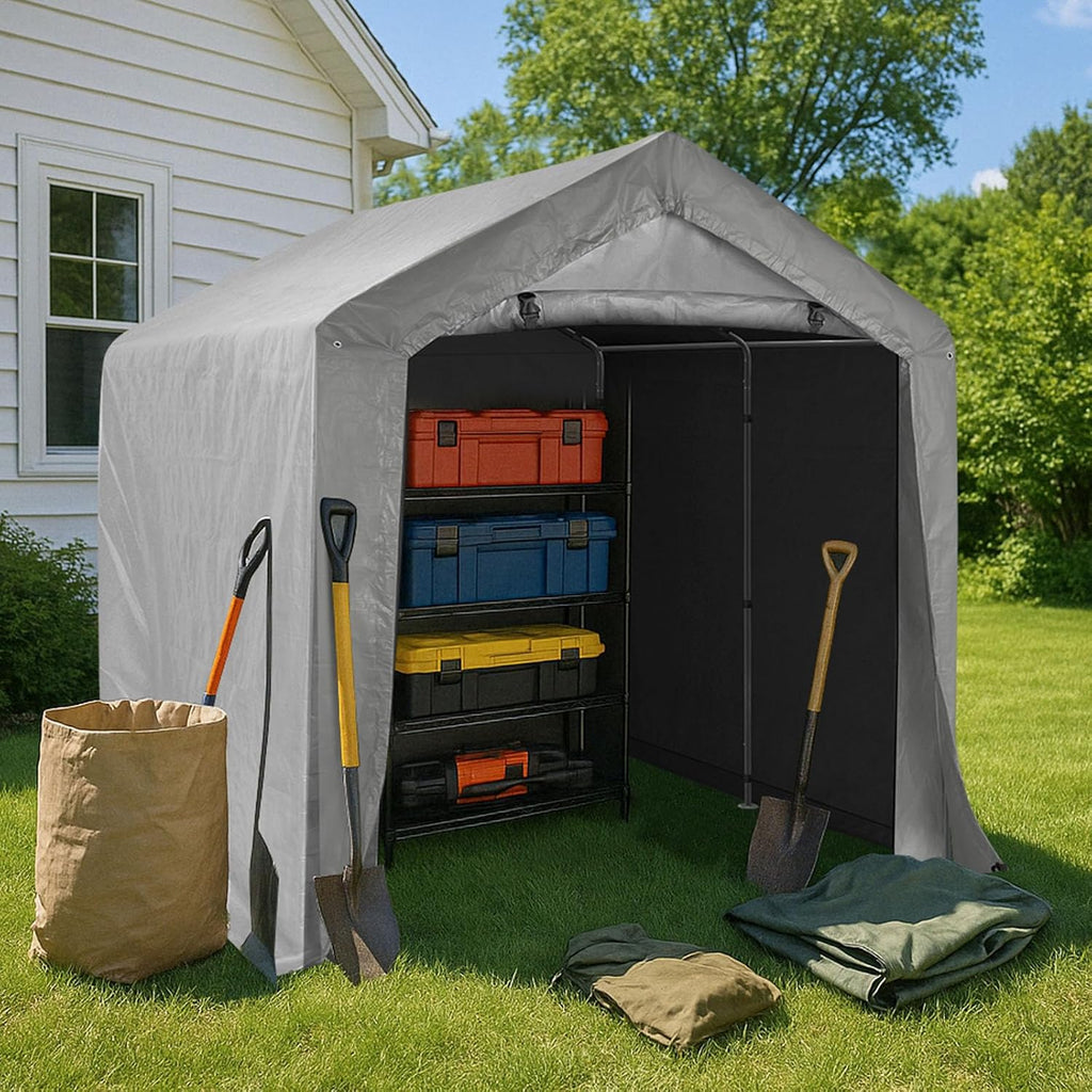 Outvita Outdoor Portable Storage Shed Tent, 8x8 ft Waterproof Carport with Roll-Up Zipper Door and Durable Galvanized Steel Frame, Ideal for Motorcycle, GTV, Bike, Wood Tool Lawn Mower Storage