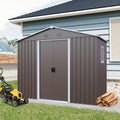 8 x 4 FT Outdoor Storage Shed, Metal Garden Shed with Floor Frame, Tool Shed Outdoor Storage with Lockable Sliding Doors & Window & Air Vents, Storage House Waterproof for Backyard, Lawn, Gray