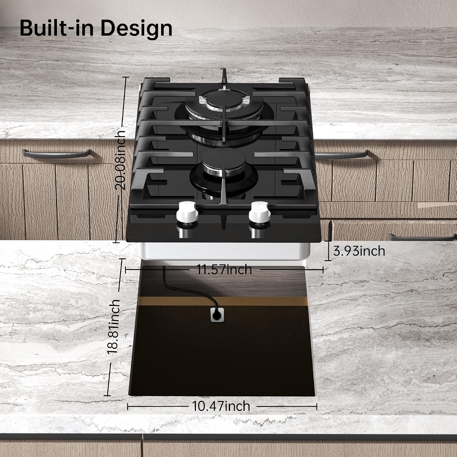 Amzgachfktch Gas Cooktop 2 Burner Propane Cooktop, 12 Inch Gas Stove Top with Thermocouple Protection, LPG/NG Dual Fuel Built-in Tempered Glass Stove for Apartment, Indoor, RV