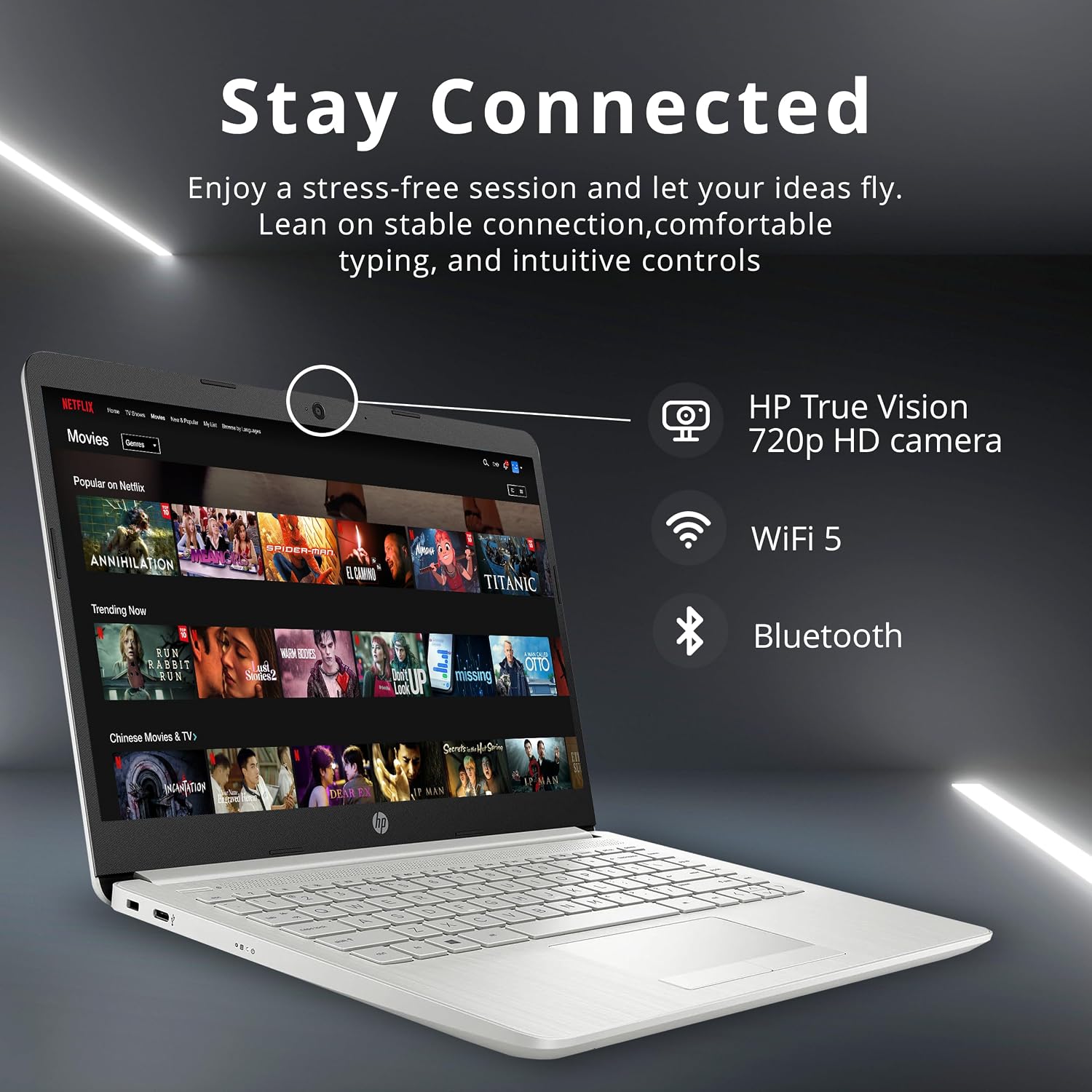 HP Stream 14' HD Laptop, Intel Celeron N4120, 4GB RAM, 64GB eMMC, Intel UHD Graphics 600, 1 Year Office 365, HD Camera, Wi-Fi 5, Bluetooth, Fast Charge, Windows 11 S, Silver, 32GB Hotface USB Card