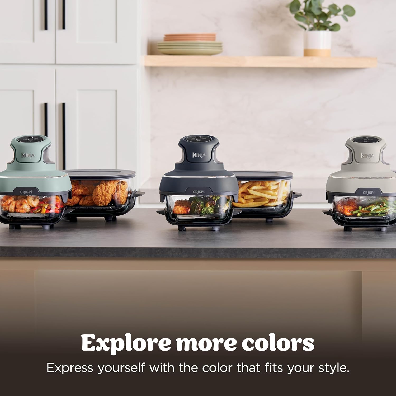 Ninja Crispi 4-in-1 Glass Air Fryer | With Non-Toxic 4QT & 6-Cup Glass Containers & Lids | Microwave, Freezer, Dishwasher Safe | 450°F Max Temp |1500 Watt | Stone | FN101ST