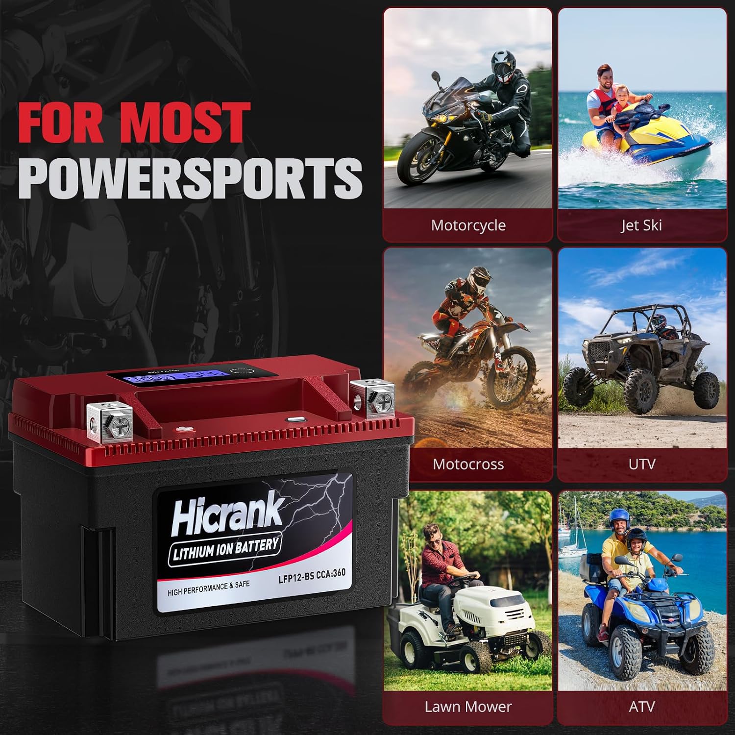 YTX12-BS 12V 6Ah,360CCA LiFePO4 Lithium Motorcycle Battery,Powersports Battery for Honda KTM Yamaha Harley Fit ATV, UTV, Motocross, Lawn Mower, Jet Ski, Polaris