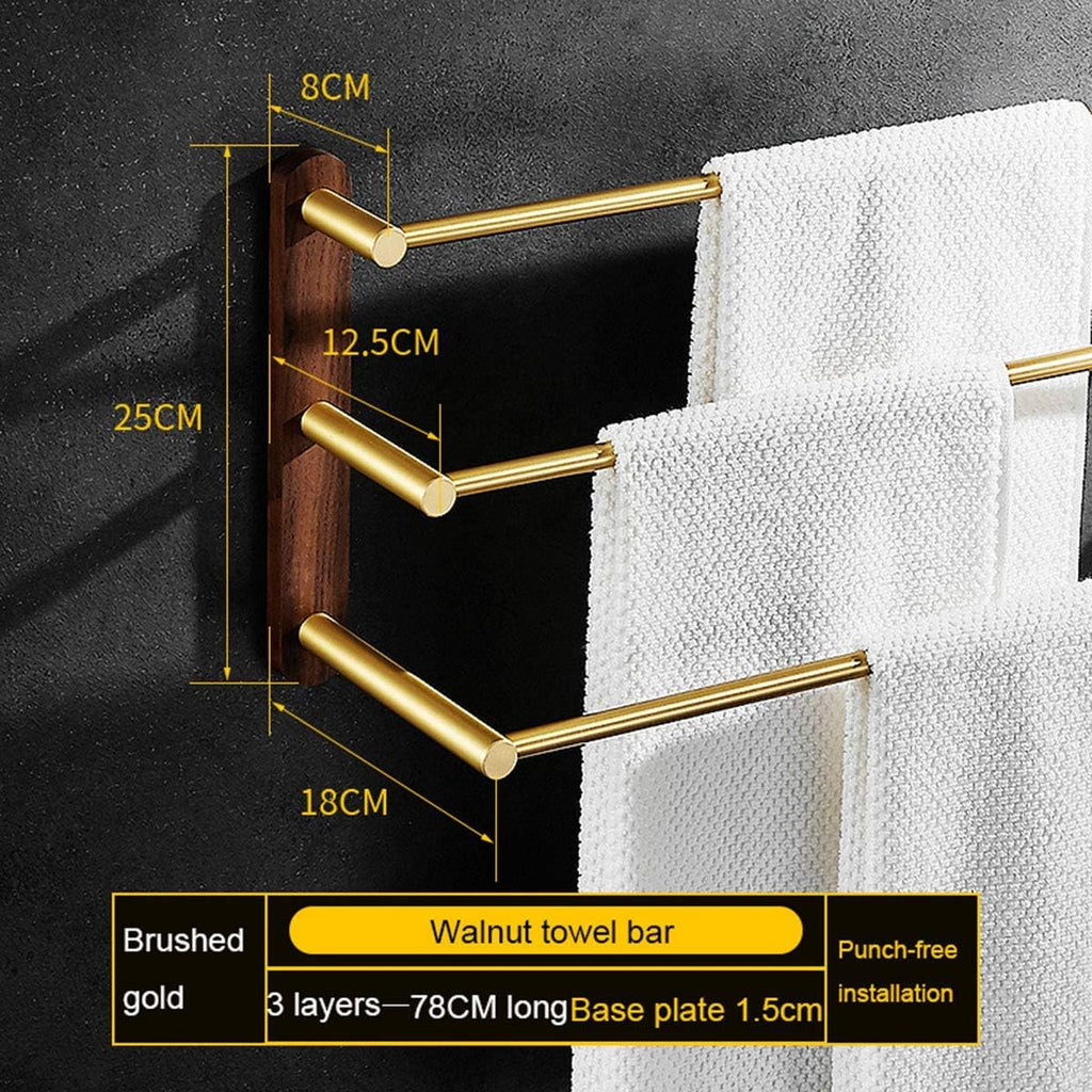 Towel Rail Bar Three Layers Bathroom Stylish Towel Rack Holder Hanger Wall Mounted 38cm/14.96inch Space Aluminum and Walnut Wood Towel Shelf(Size:68cm) (78cm)