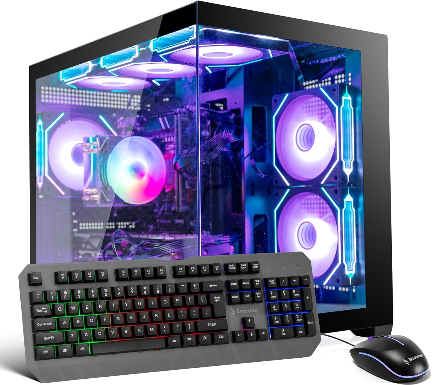Gaming PC Desktop – Ryzen 7 5800X up to 4.7GHz, Radeon RX 6600 XT 8GB GDDR6, 16GB DDR4 RAM, 1TB NVMe SSD, WiFi 6 & BT 5.4, 9× ARGB Fans, 650W PSU, WIN11P, RGB Keyboard & Mouse