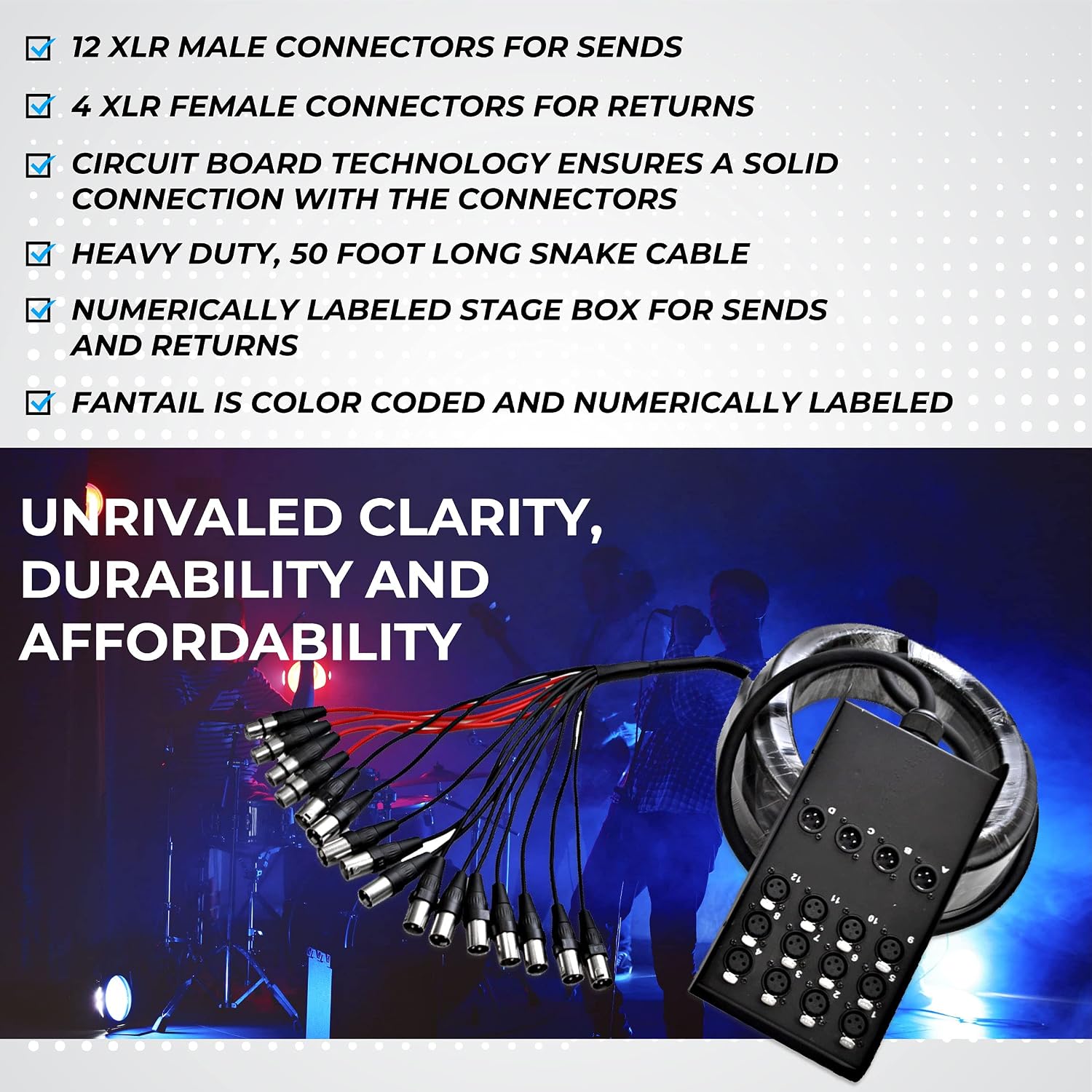 Seismic Audio Speakers 12 Channel Low Profile XLR Send Circuit Board Snake Cable, XLR Splitter Cable, 50 Feet