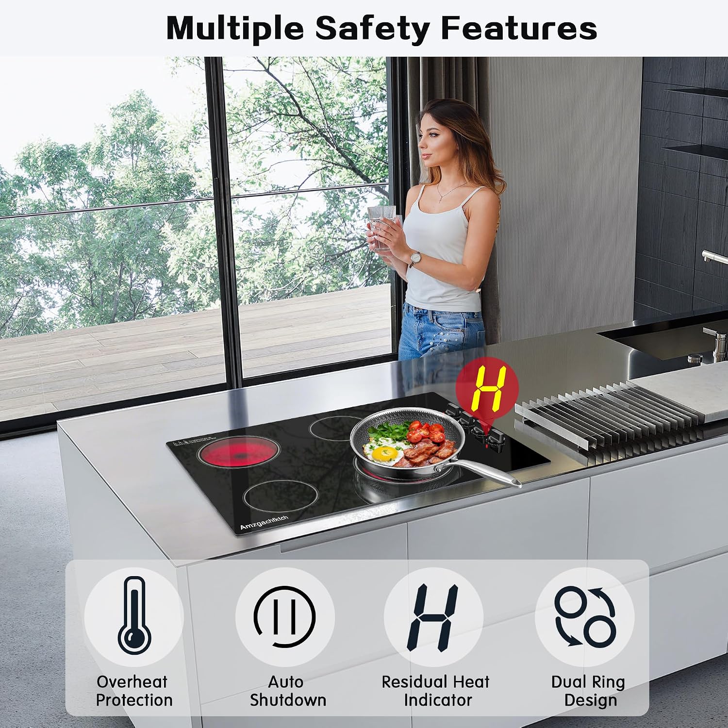 Electric Cooktop 30 Inch - 4 Burners Built-in Ceramic Cooktop, 30' Radiant Electric Stove Top with Knob Control, Hot Surface Indicator, 6700W, 220-240V Hard Wire(No Plug)